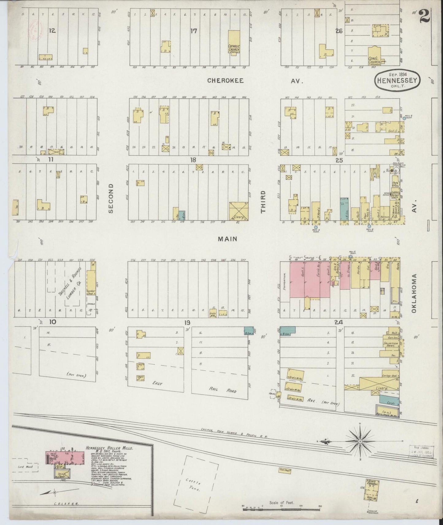 Sanborn Fire Insurance Map from Hennessey, Kingfisher County, Oklahoma (1894), Sheet #0002 - Historic Sanborn Fire Insurance Map Print, vintage old map wall art, antique decor, genealogy gift, Oklahoma Oklahoma map