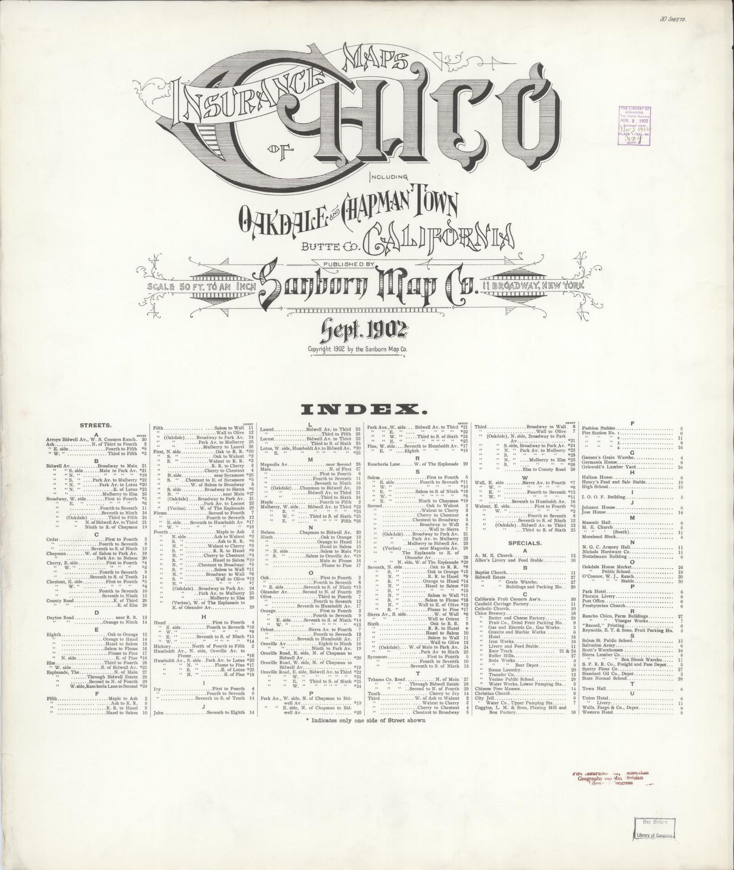 Sanborn Fire Insurance Map from Chico, Butte County, California (1902), Sheet #0001 - Historic Sanborn Fire Insurance Map Print, vintage old map wall art, antique decor, genealogy gift, California California map