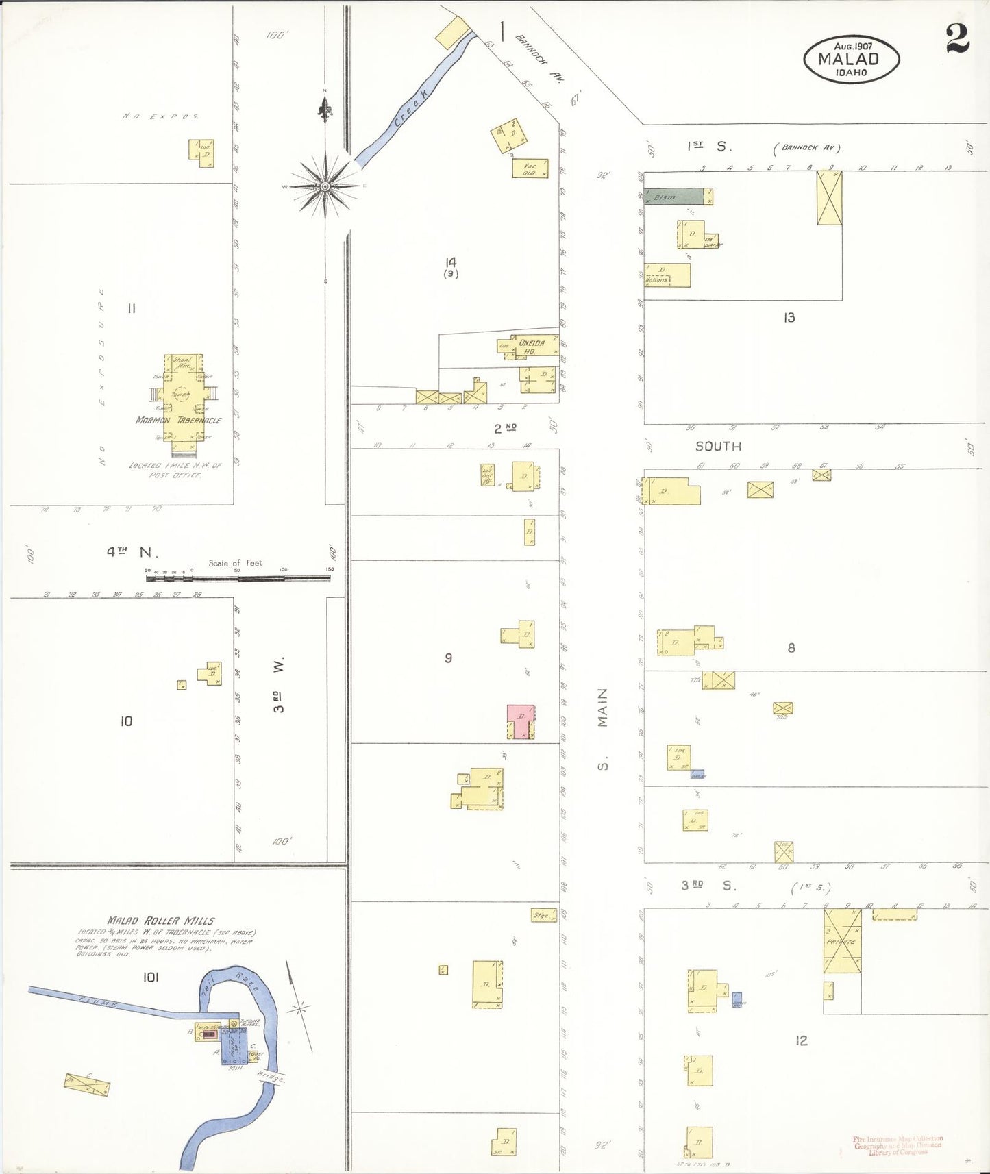 Sanborn Fire Insurance Map from Malad City, Oneida County, Idaho (1907), Sheet #0002 - Complete Map Set gallery image, historic Sanborn map, vintage wall art, Idaho Idaho