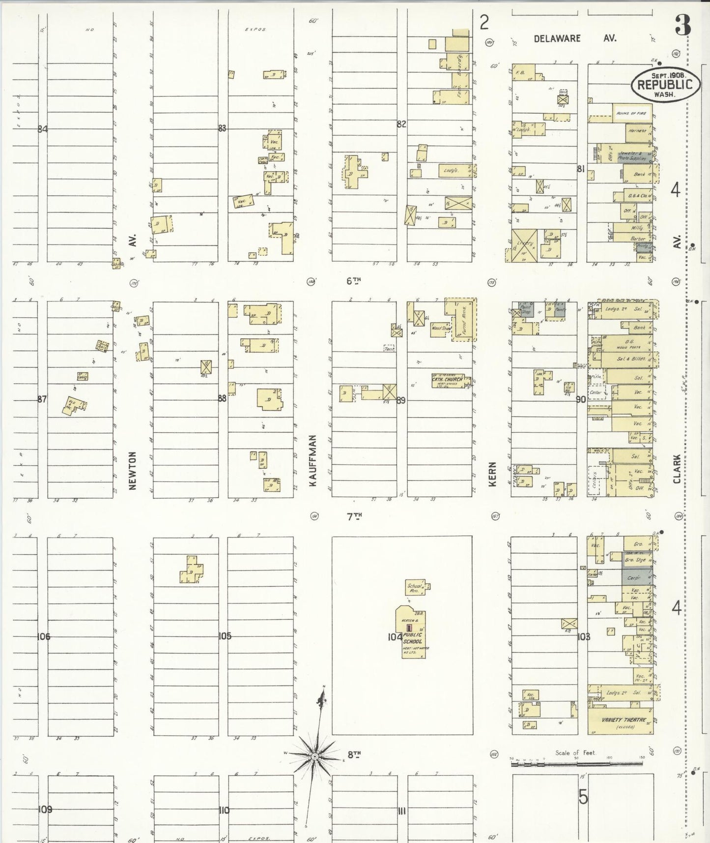 Sanborn Fire Insurance Map from Republic, Ferry County, Washington (1908), Sheet #0003 - Historic Sanborn Fire Insurance Map Print, vintage old map wall art, antique decor, genealogy gift, Washington Washington map