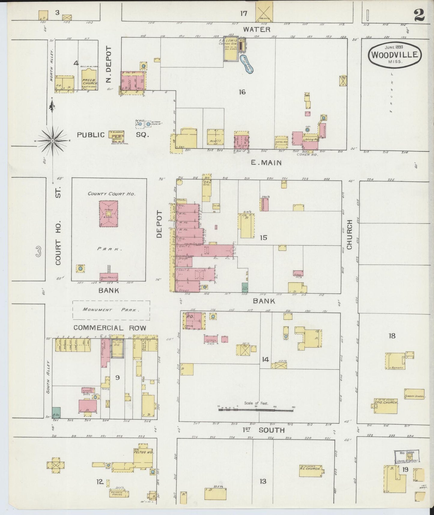 Sanborn Fire Insurance Map from Woodville, Wilkinson County, Mississippi (1893), Sheet #0002 - Historic Sanborn Fire Insurance Map Print, vintage old map wall art, antique decor, genealogy gift, Mississippi Mississippi map