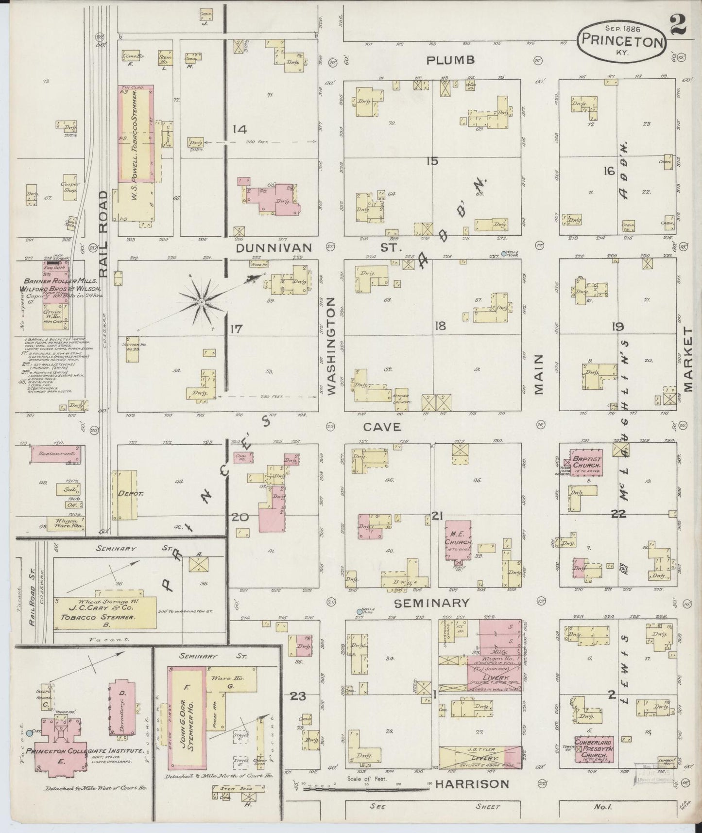 Sanborn Fire Insurance Map from Princeton, Caldwell County, Kentucky (1886), Sheet #0002 - Complete Map Set gallery image, historic Sanborn map, vintage wall art, Kentucky Kentucky