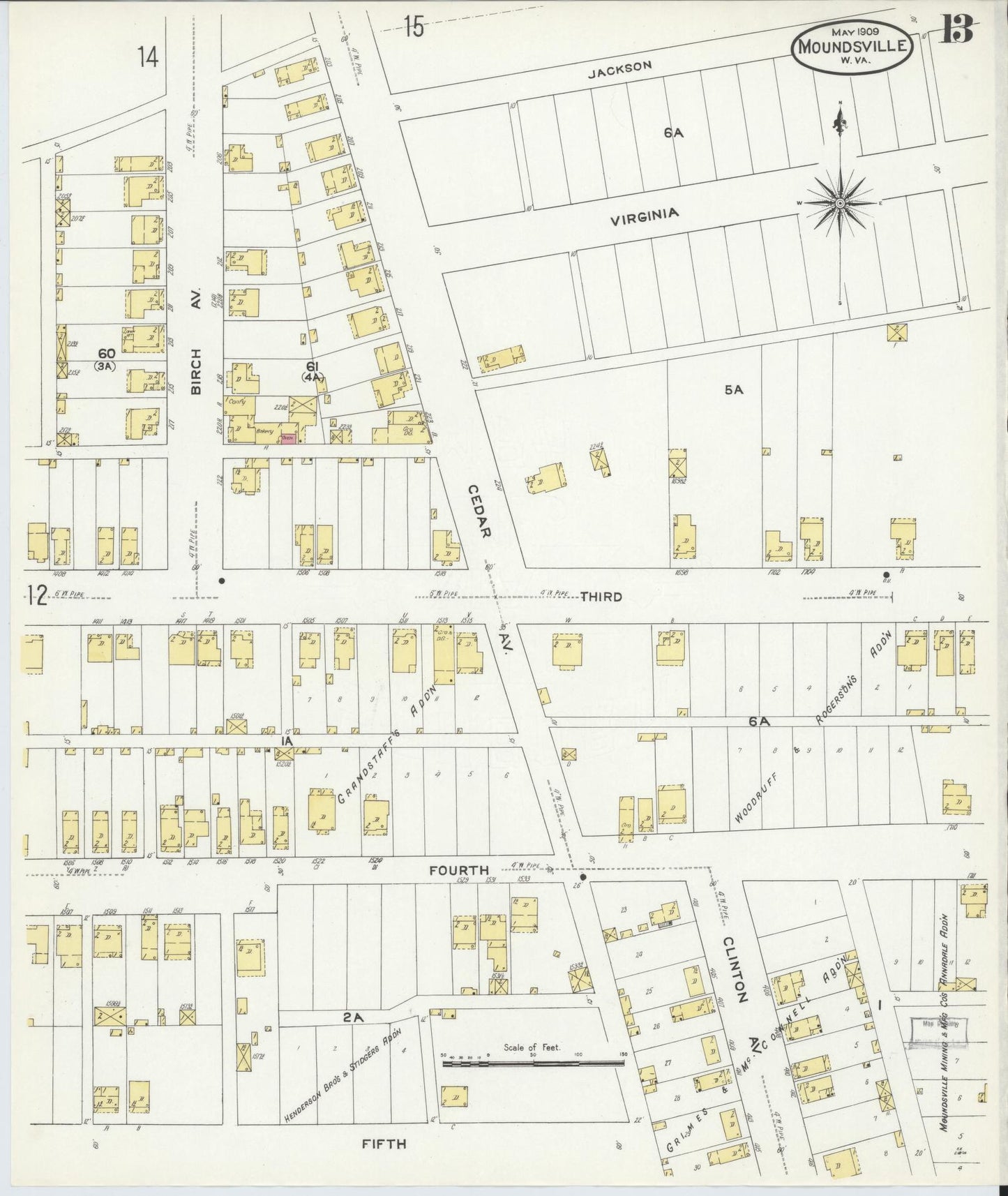 Sanborn Fire Insurance Map from Moundsville, Marshall County, West Virginia (1909), Sheet #0013 - Historic Sanborn Fire Insurance Map Print, vintage old map wall art, antique decor, genealogy gift, West Virginia West Virginia map