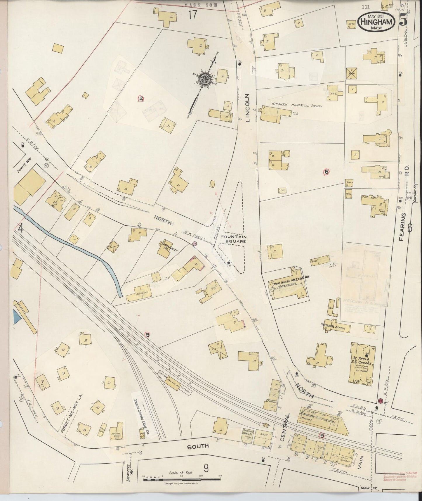 Sanborn Fire Insurance Map from Hingham, Plymouth County, Massachusetts (1948), Sheet #0005 - Historic Sanborn Fire Insurance Map Print, vintage old map wall art, antique decor, genealogy gift, Massachusetts Massachusetts map