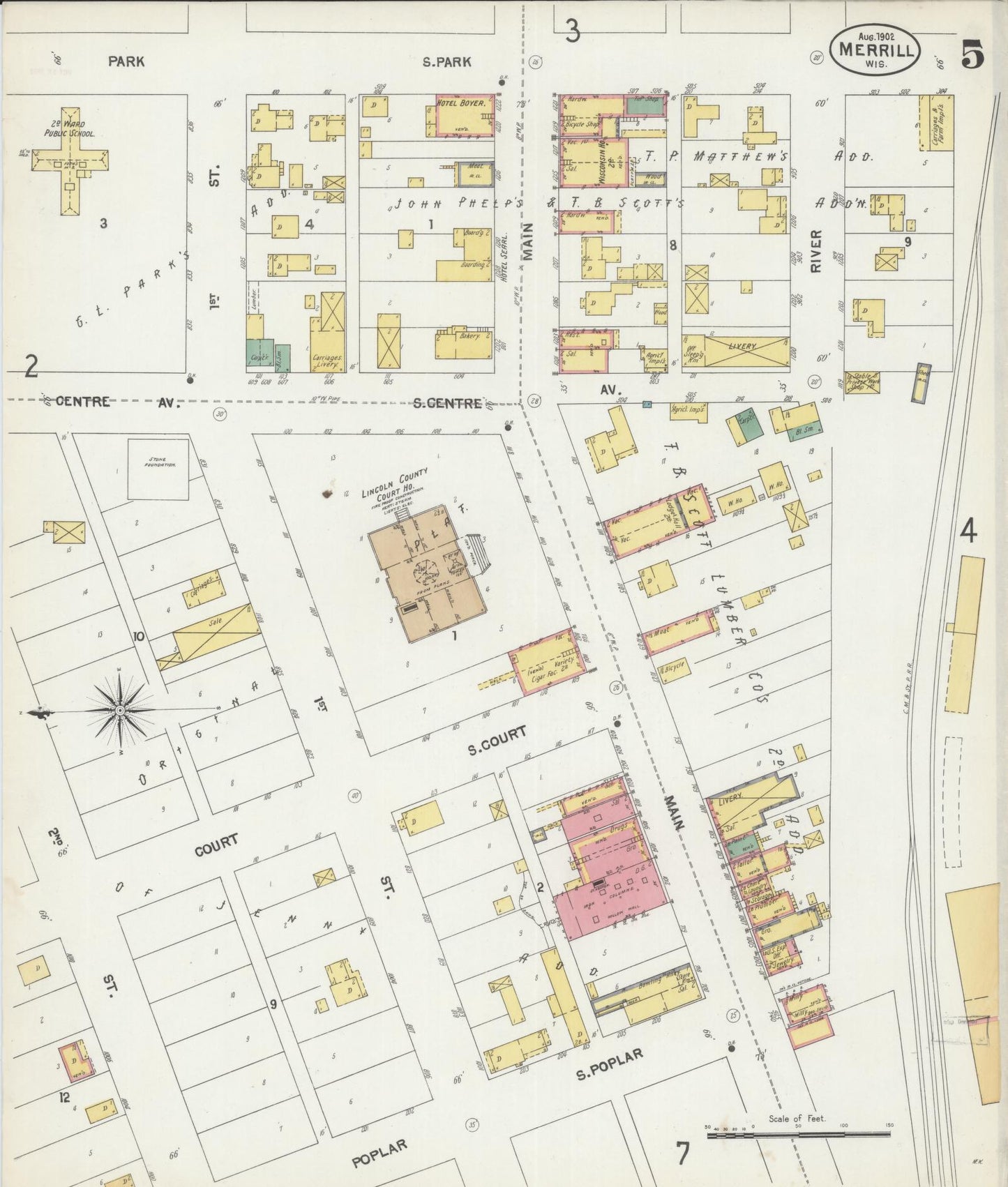 Sanborn Fire Insurance Map from Merrill, Lincoln County, Wisconsin (1902), Sheet #0005 - Historic Sanborn Fire Insurance Map Print, vintage old map wall art, antique decor, genealogy gift, Wisconsin Wisconsin map