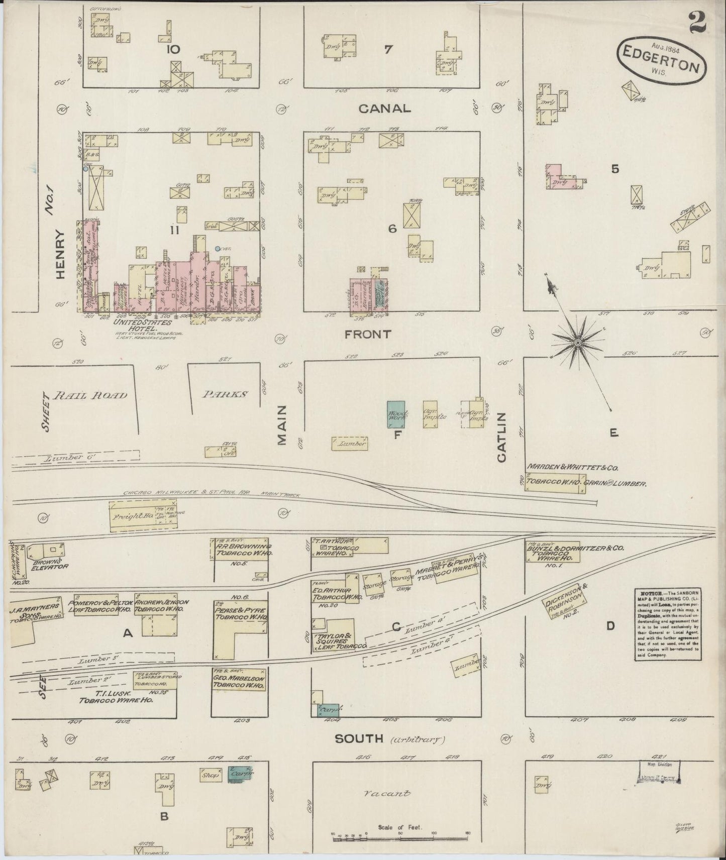 Sanborn Fire Insurance Map from Edgerton, Rock County, Wisconsin (1884), Sheet #0002 - Historic Sanborn Fire Insurance Map Print, vintage old map wall art, antique decor, genealogy gift, Wisconsin Wisconsin map