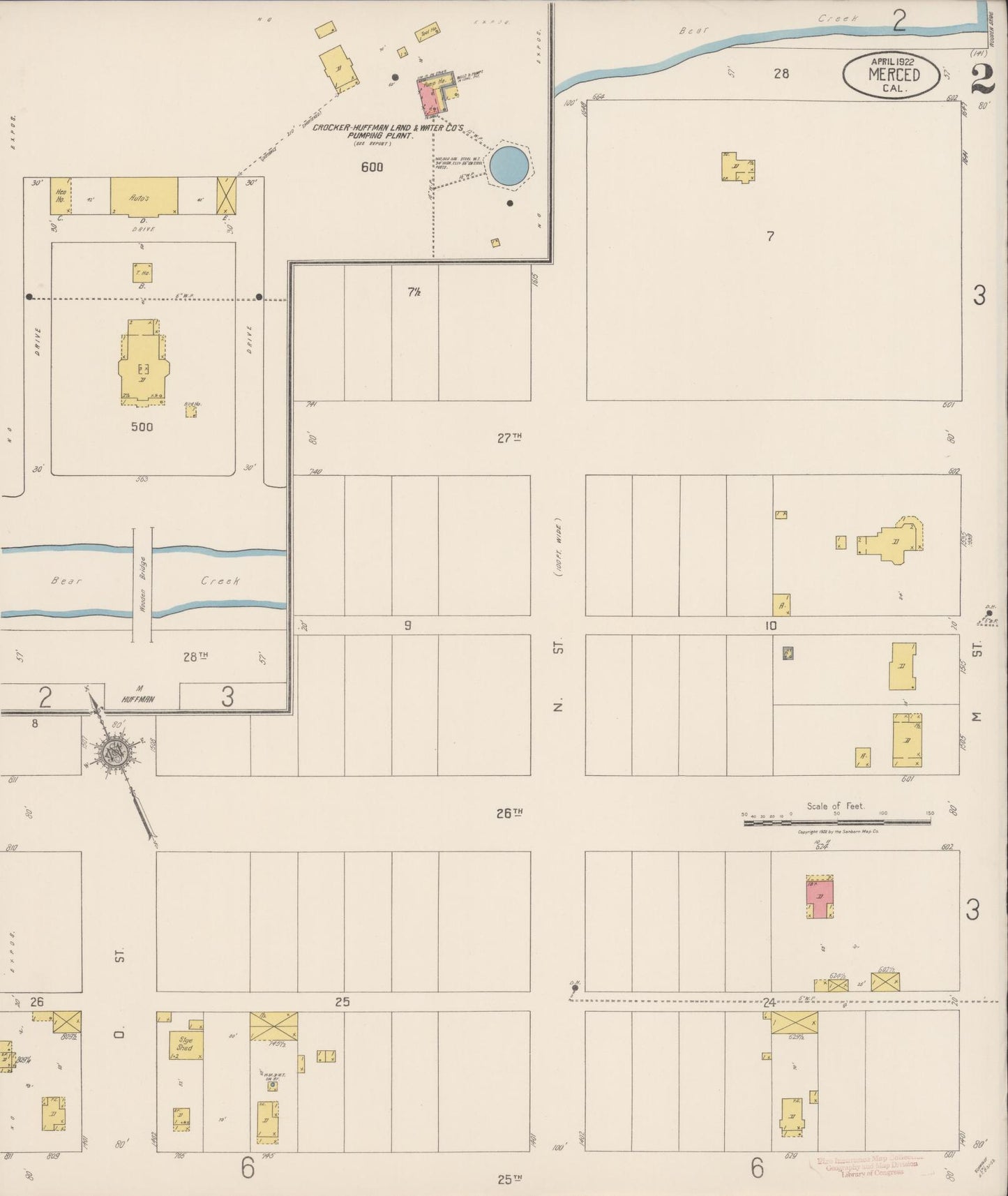 Sanborn Fire Insurance Map from Merced, Merced County, California (1922), Sheet #0002 - Historic Sanborn Fire Insurance Map Print, vintage old map wall art, antique decor, genealogy gift, California California map