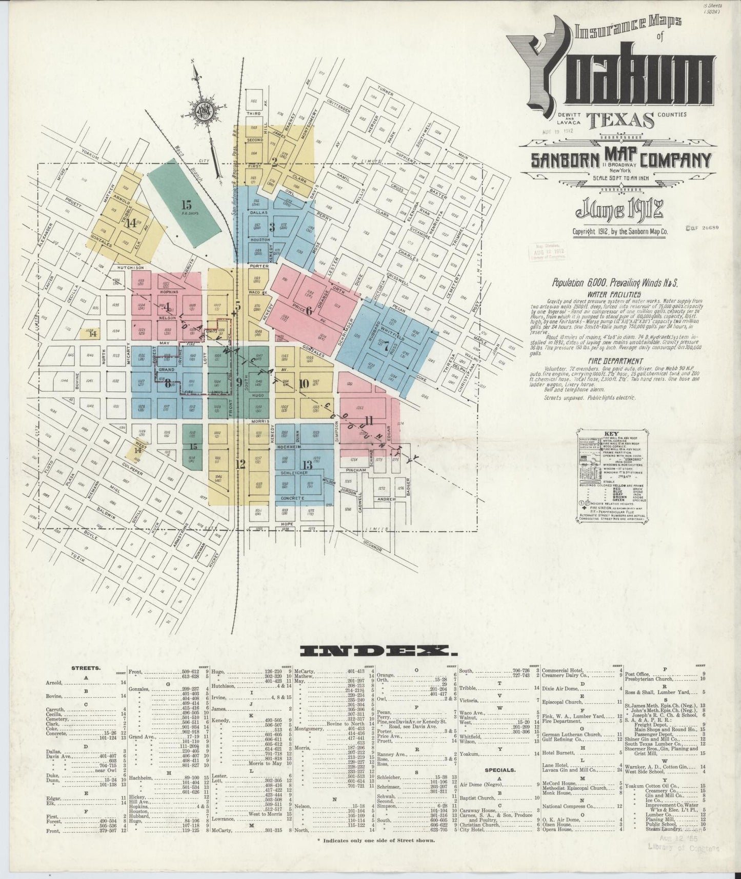 Sanborn Fire Insurance Map from Yoakum, De Witt And Lavaca Counties, Texas. (1912) – Historic Sanborn Fire Insurance Map Print