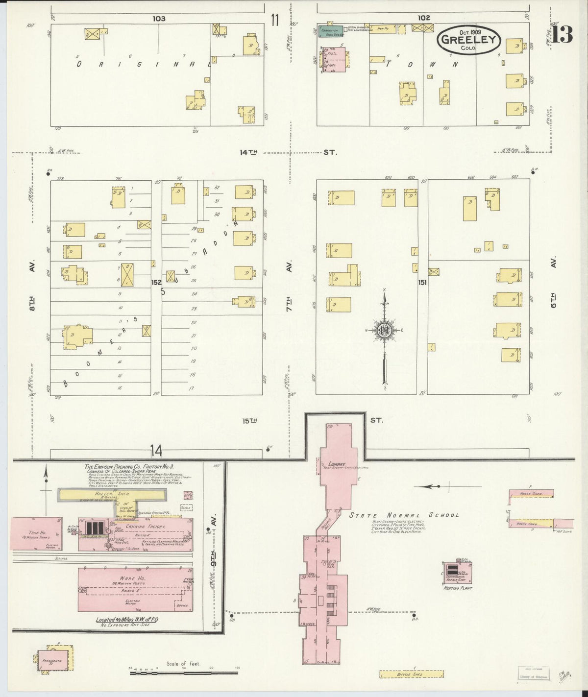 Sanborn Fire Insurance Map from Greeley, Weld County, Colorado (1909), Sheet #0013 - Historic Sanborn Fire Insurance Map Print, vintage old map wall art, antique decor, genealogy gift, Colorado Colorado map