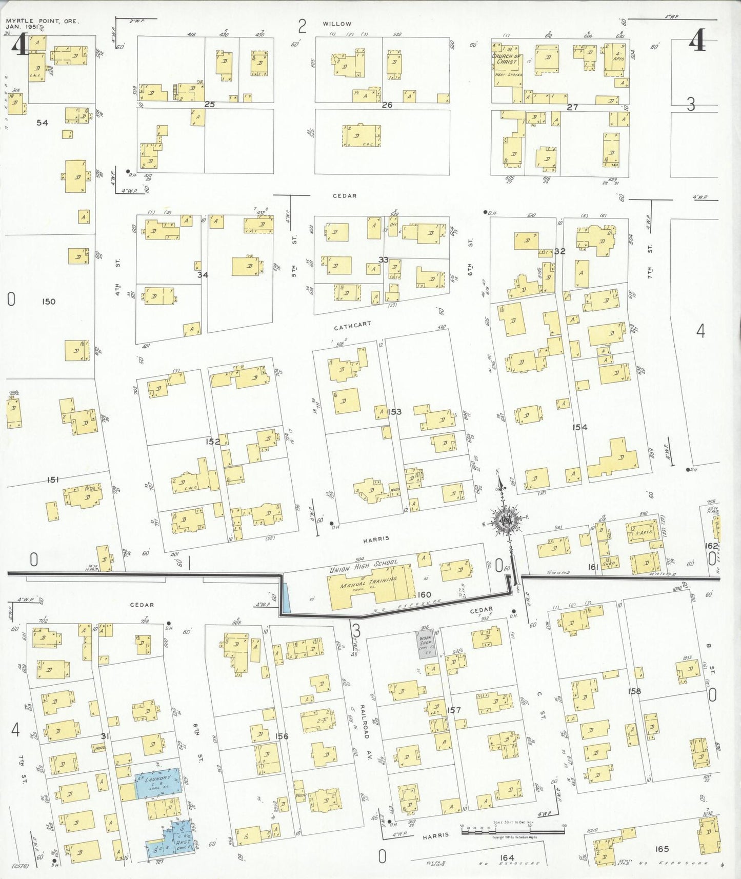 Sanborn Fire Insurance Map from Myrtle Point, Coos County, Oregon (1951), Sheet #0004 - Complete Map Set gallery image, historic Sanborn map, vintage wall art, Oregon Oregon