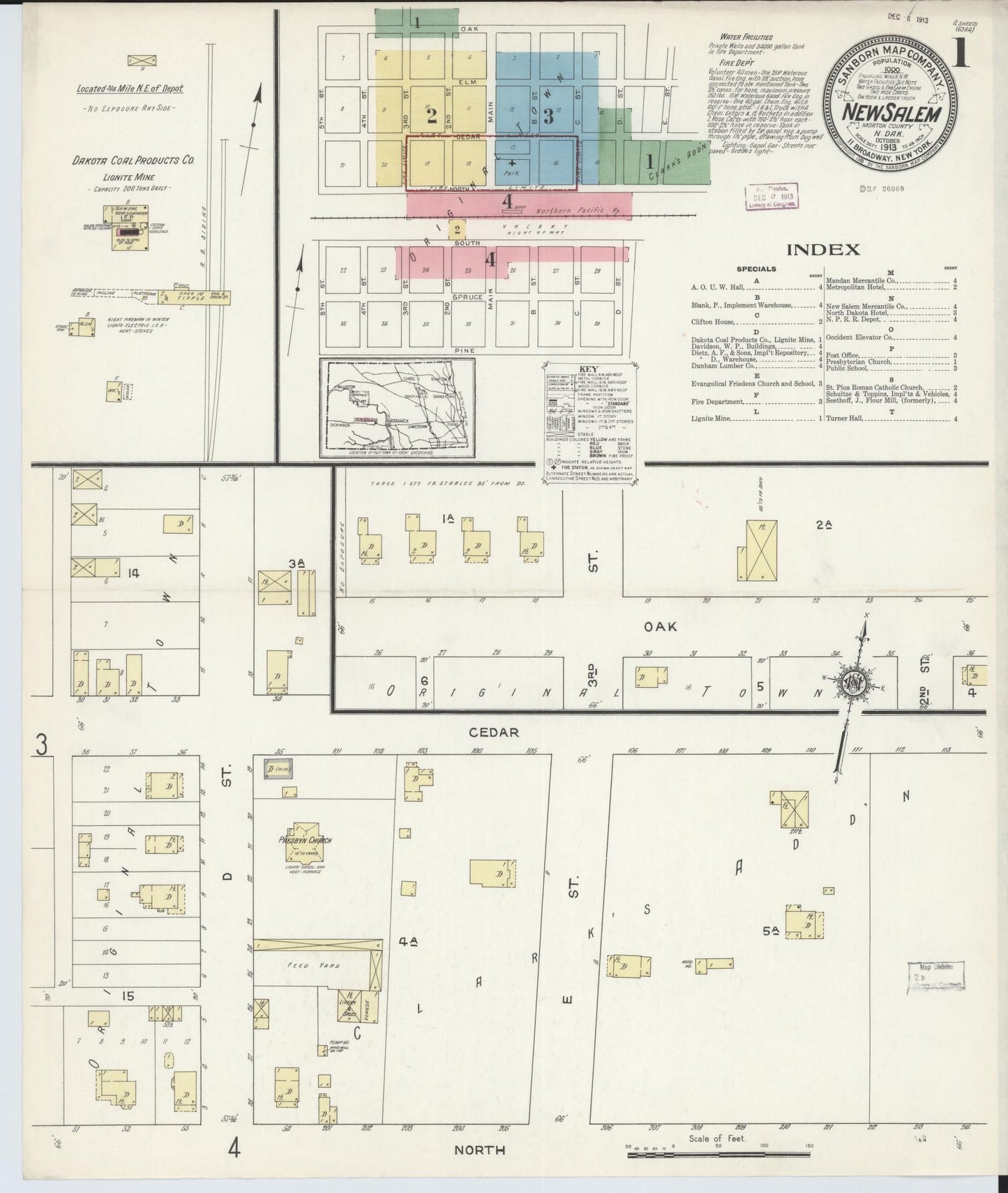 Sanborn Fire Insurance Map from New Salem, Morton County, North Dakota (1913), Sheet #0001 - Historic Sanborn Fire Insurance Map Print, vintage old map wall art, antique decor, genealogy gift, North Dakota North Dakota map