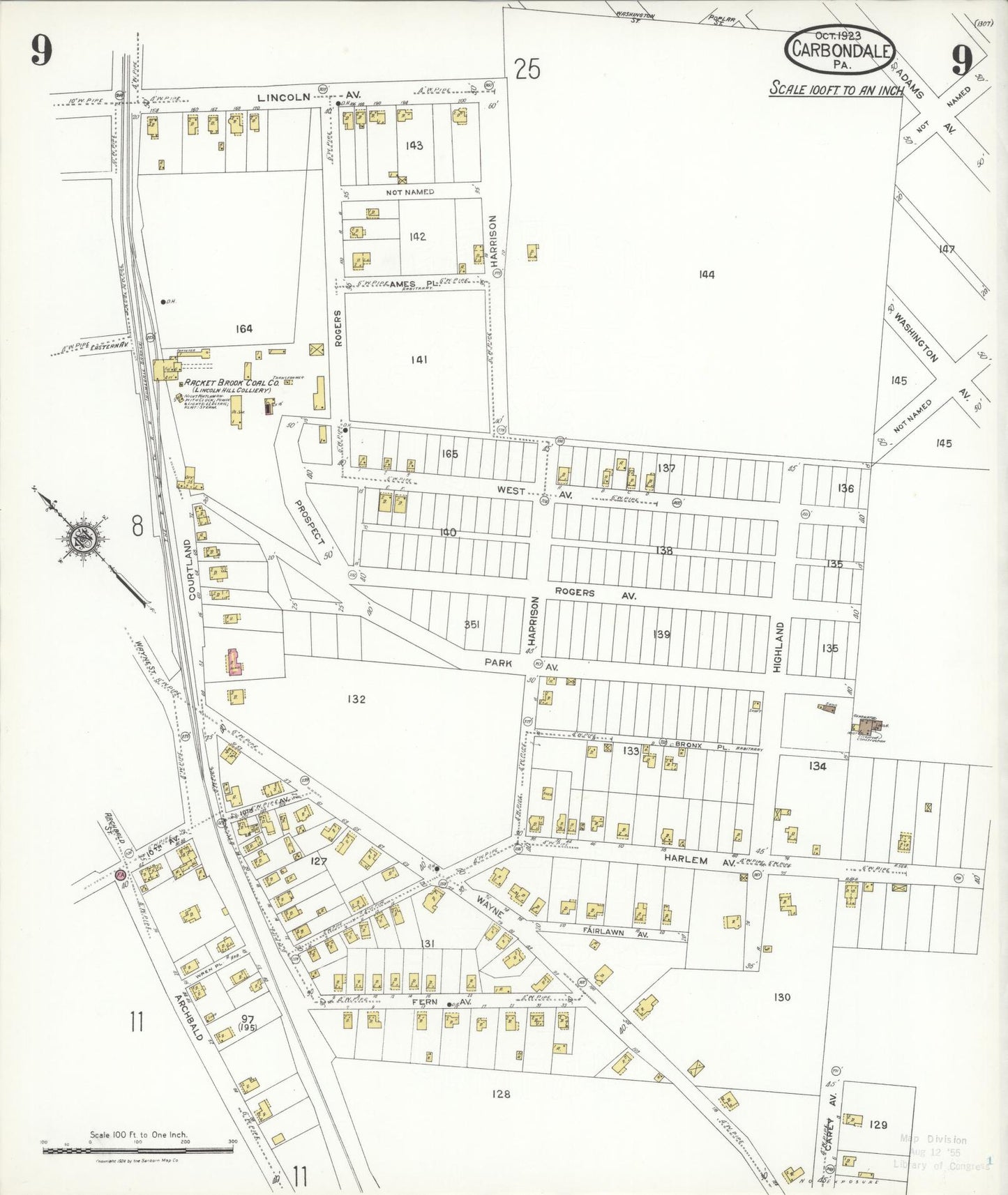 Sanborn Fire Insurance Map from Carbondale, Lackawanna County, Pennsylvania (1923), Sheet #0009 - Historic Sanborn Fire Insurance Map Print, vintage old map wall art, antique decor, genealogy gift, Pennsylvania Pennsylvania map