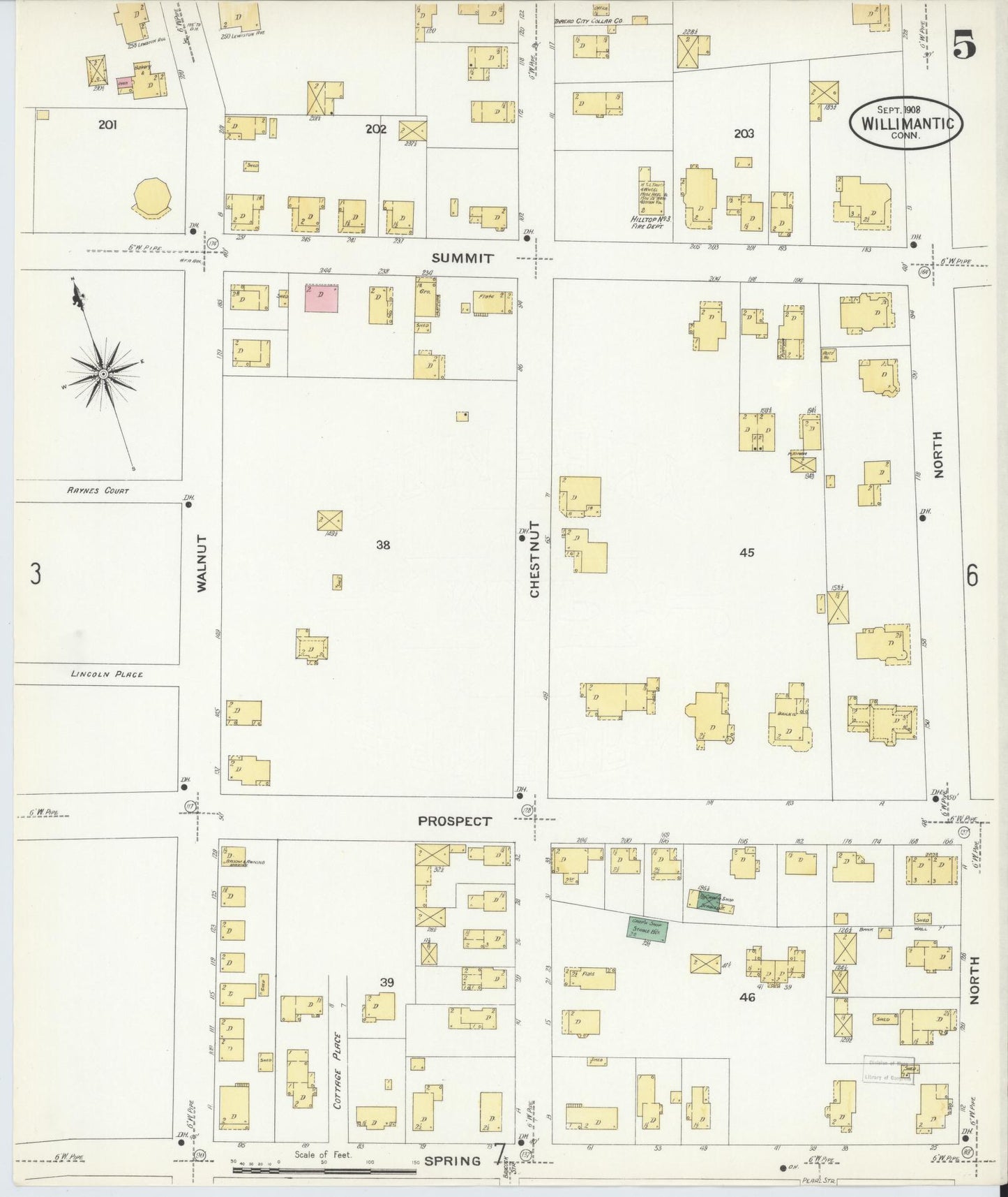 Sanborn Fire Insurance Map from Willimantic, Windham County, Connecticut (1908), Sheet #0005 - Historic Sanborn Fire Insurance Map Print, vintage old map wall art, antique decor, genealogy gift, Connecticut Connecticut map
