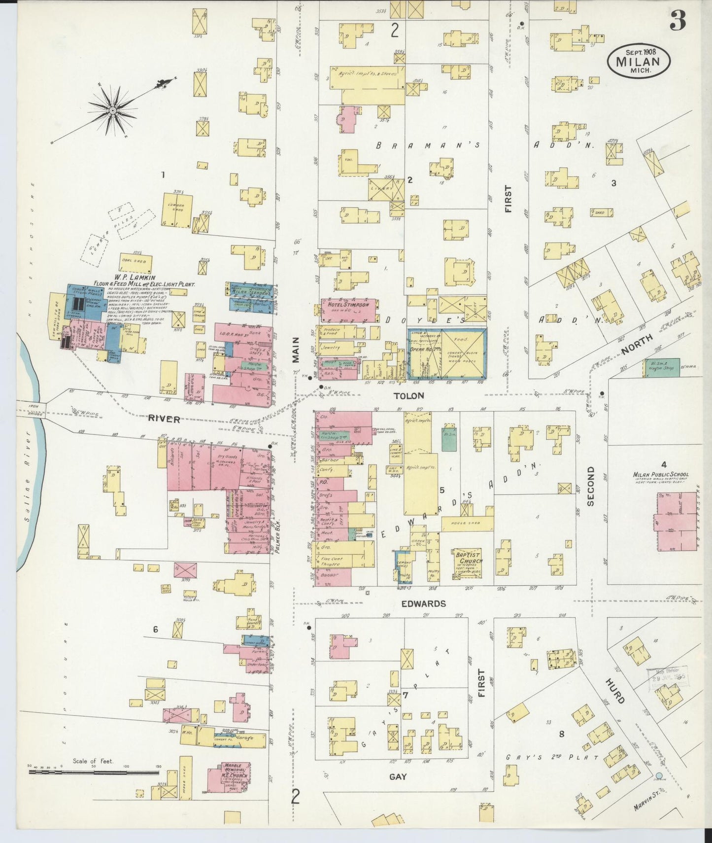 Sanborn Fire Insurance Map from Milan, Washtenaw And Monroe Counties, Michigan (1908), Sheet #0003 - Complete Map Set gallery image, historic Sanborn map, vintage wall art, Michigan Michigan
