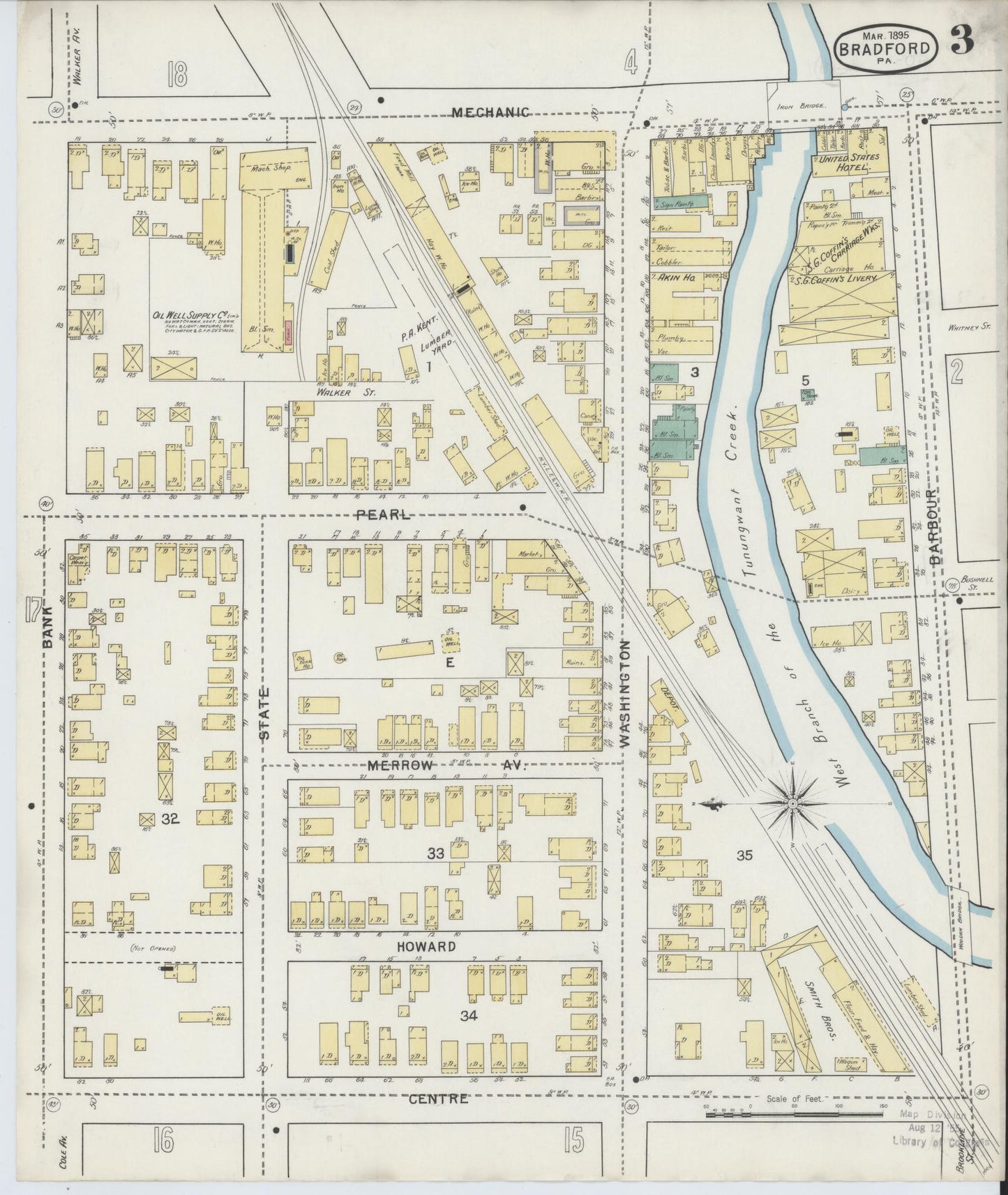 Sanborn Fire Insurance Map from Bradford, McKean County, Pennsylvania (1895), Sheet #0003 - Historic Sanborn Fire Insurance Map Print, vintage old map wall art, antique decor, genealogy gift, Pennsylvania Pennsylvania map