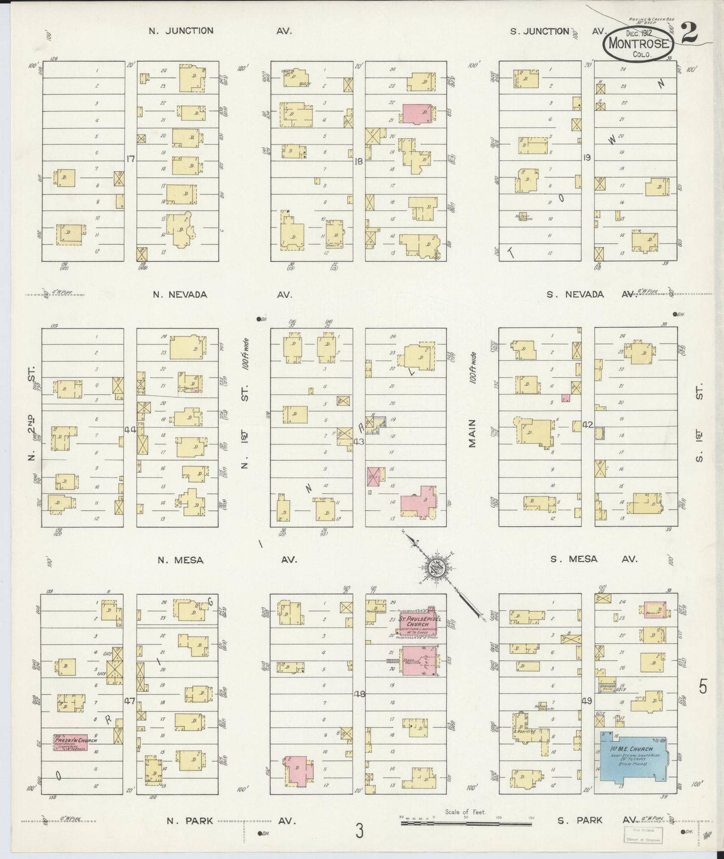Sanborn Fire Insurance Map from Montrose, Montrose County, Colorado (1912), Sheet #0002 - Historic Sanborn Fire Insurance Map Print, vintage old map wall art, antique decor, genealogy gift, Colorado Colorado map