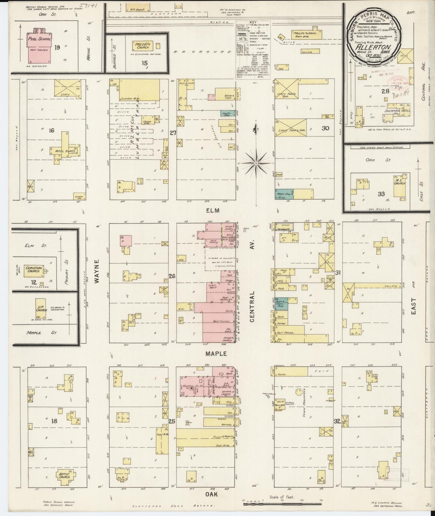 Sanborn Fire Insurance Map from Allerton, Wayne County, Iowa (1895), Sheet #0001 - Historic Sanborn Fire Insurance Map Print, vintage old map wall art