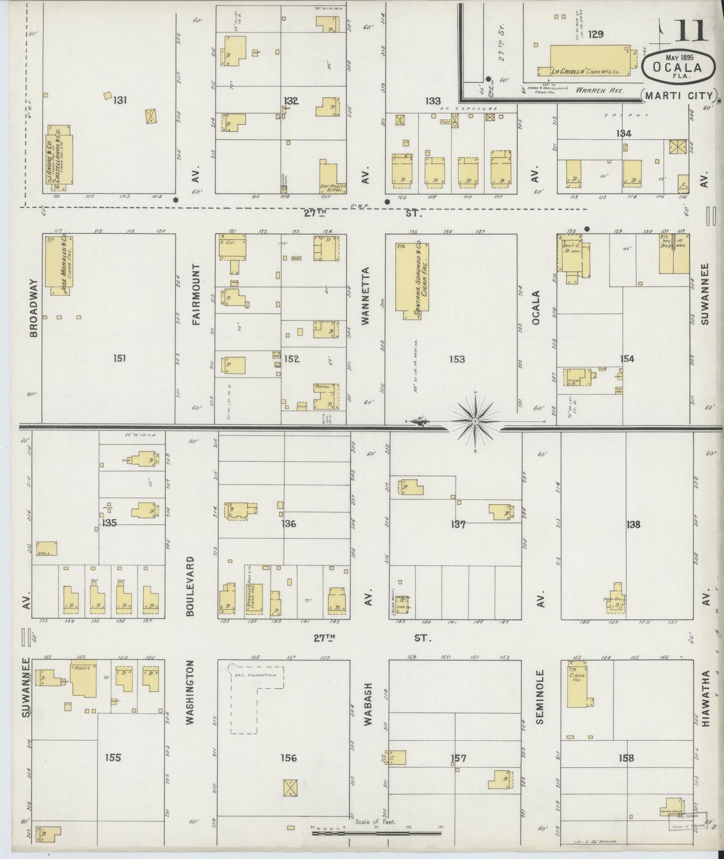 Sanborn Fire Insurance Map from Ocala, Marion County, Florida (1895), Sheet #0011 - Complete Map Set gallery image, historic Sanborn map, vintage wall art, Florida Florida