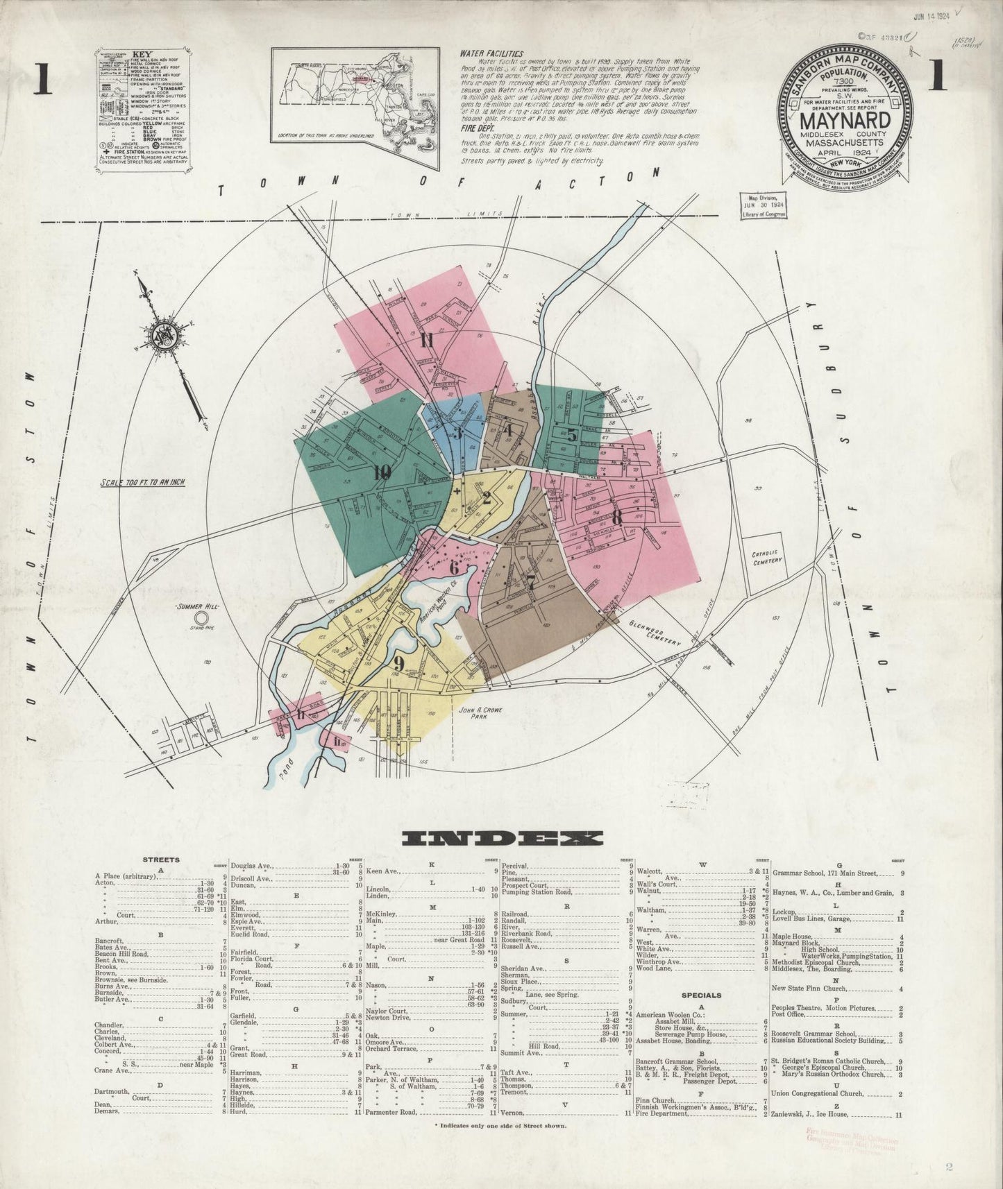 Sanborn Fire Insurance Map from Maynard, Middlesex County, Massachusetts. (1924) – Historic Sanborn Fire Insurance Map Print