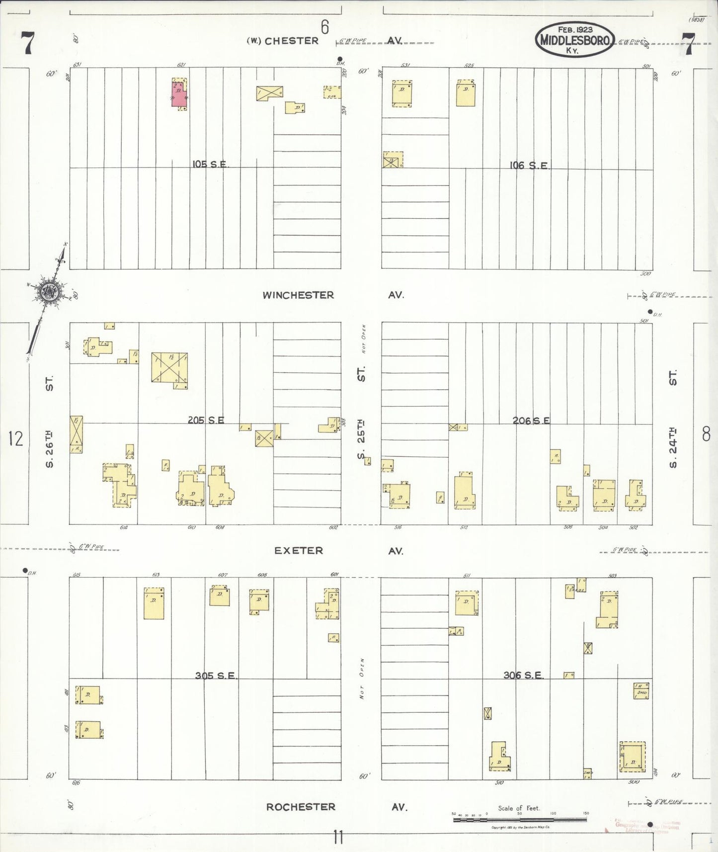 Sanborn Fire Insurance Map from Middlesboro, Bell County, Kentucky (1923), Sheet #0007 - Historic Sanborn Fire Insurance Map Print, vintage old map wall art, antique decor, genealogy gift, Kentucky Kentucky map