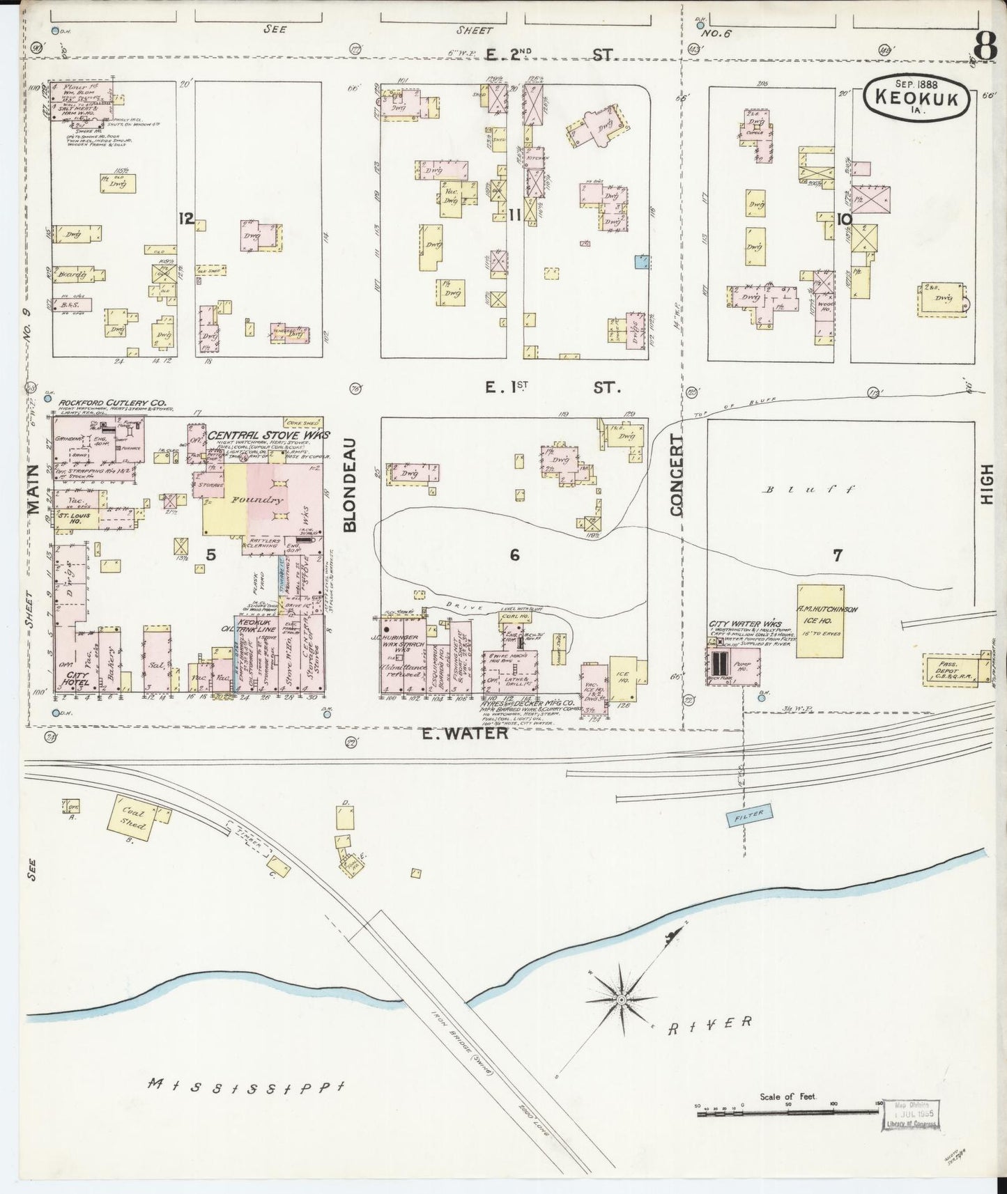 Sanborn Fire Insurance Map from Keokuk, Lee County, Iowa (1888), Sheet #0008 - Historic Sanborn Fire Insurance Map Print, vintage old map wall art