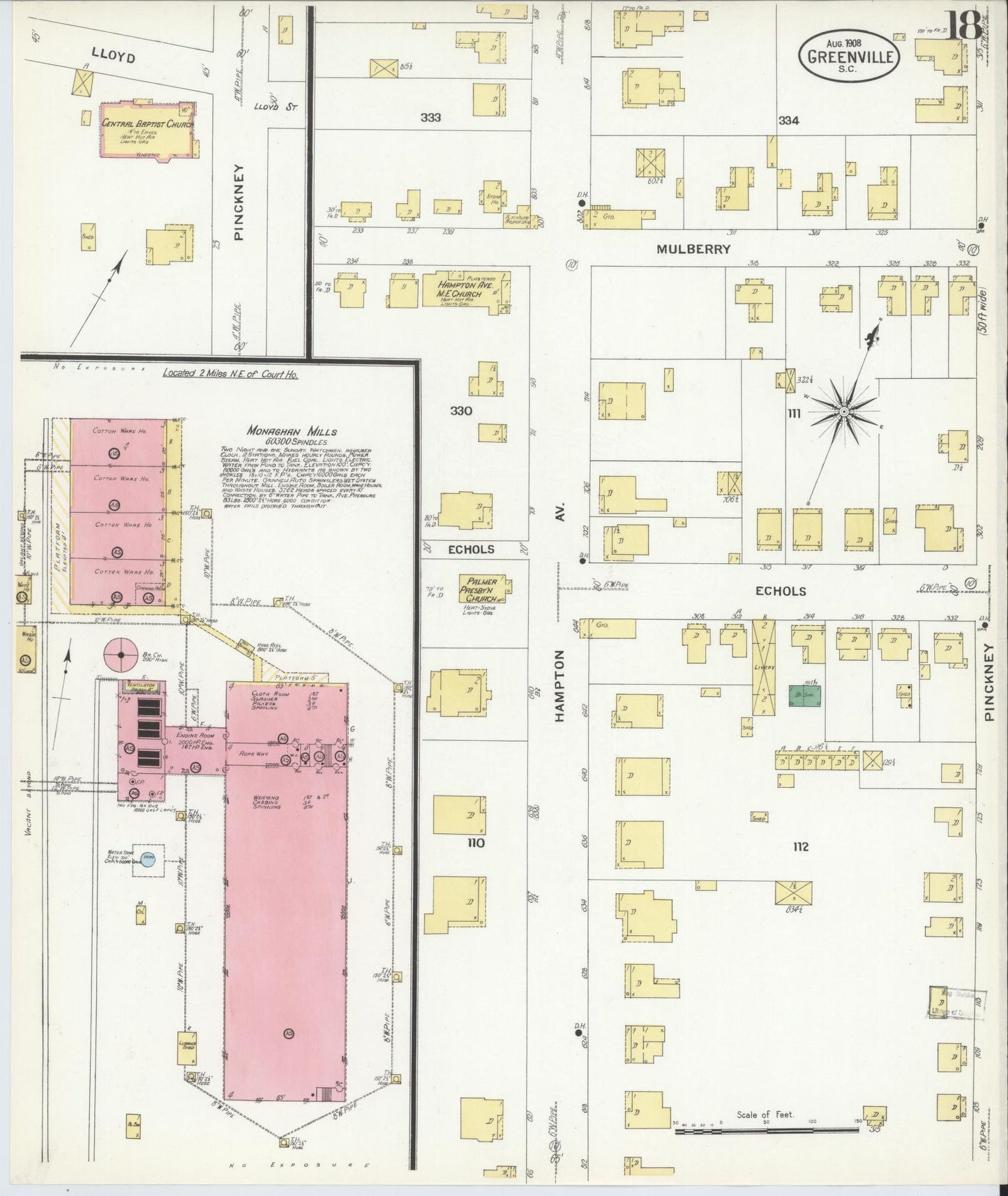 Sanborn Fire Insurance Map from Greenville, Greenville County, South Carolina (1908), Sheet #0018 - Historic Sanborn Fire Insurance Map Print, vintage old map wall art, antique decor, genealogy gift, South Carolina South Carolina map