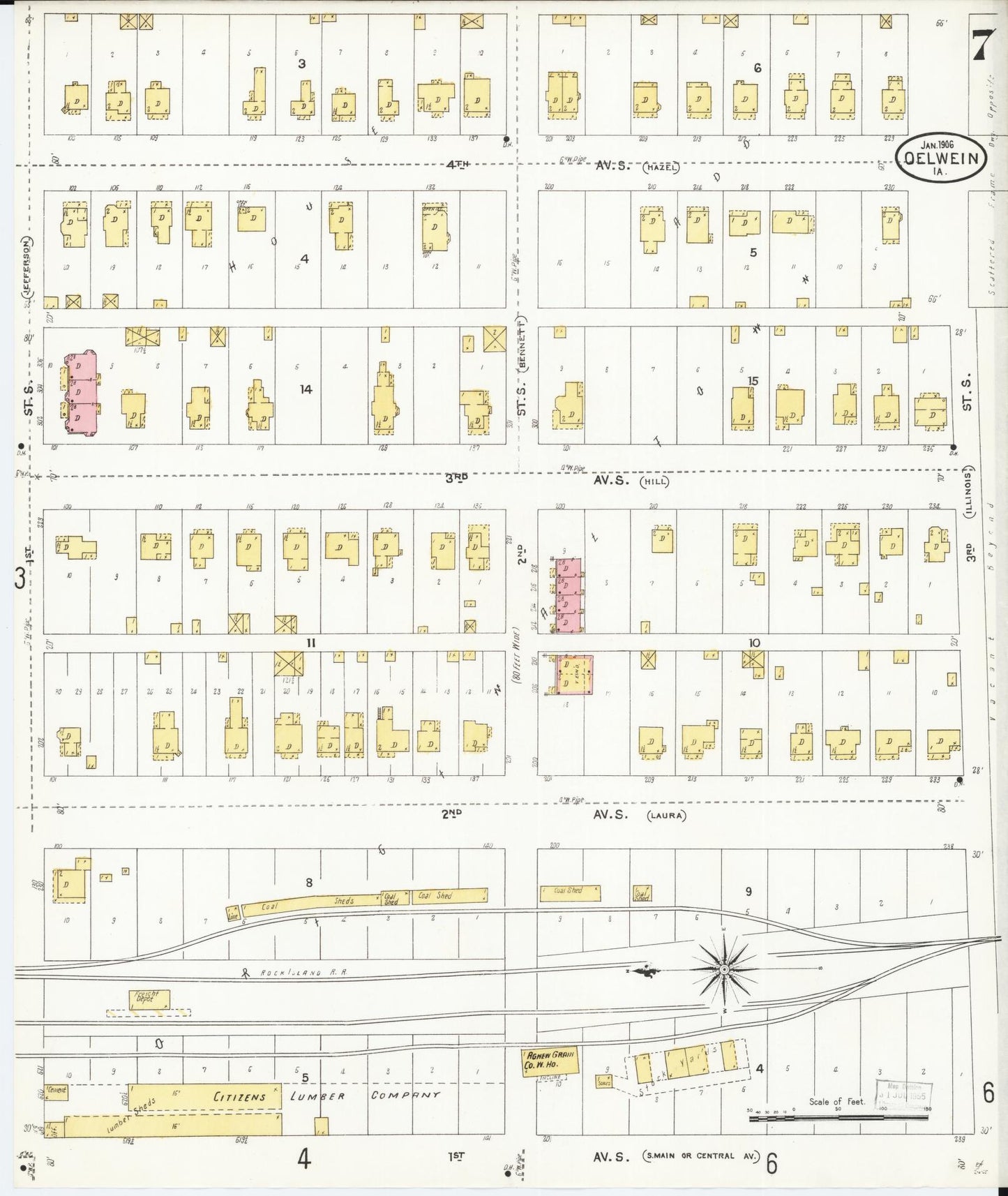 Sanborn Fire Insurance Map from Oelwein, Fayette County, Iowa (1906), Sheet #0007 - Historic Sanborn Fire Insurance Map Print