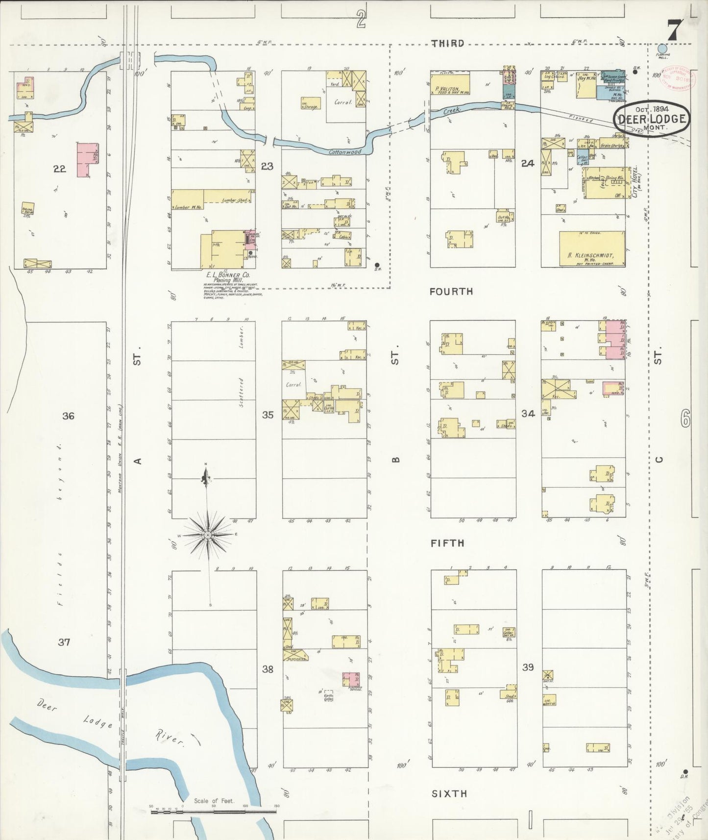 Sanborn Fire Insurance Map from Deer Lodge, Powell County, Montana (1894), Sheet #0007 - Historic Sanborn Fire Insurance Map Print, vintage old map wall art, antique decor, genealogy gift, Montana Montana map
