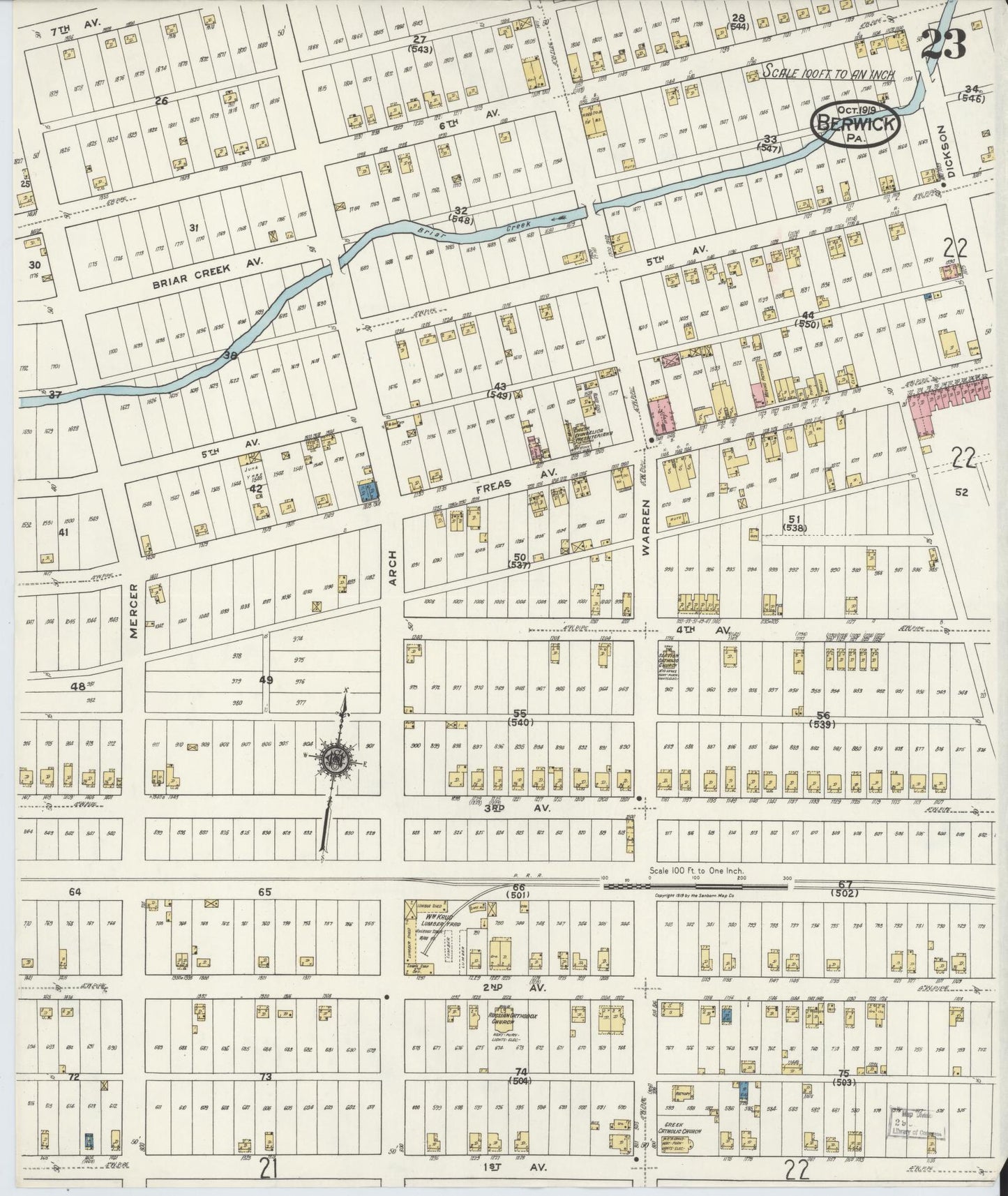 Sanborn Fire Insurance Map from Berwick, Columbia County, Pennsylvania (1918), Sheet #0023 - Historic Sanborn Fire Insurance Map Print, vintage old map wall art, antique decor, genealogy gift, Pennsylvania Pennsylvania map