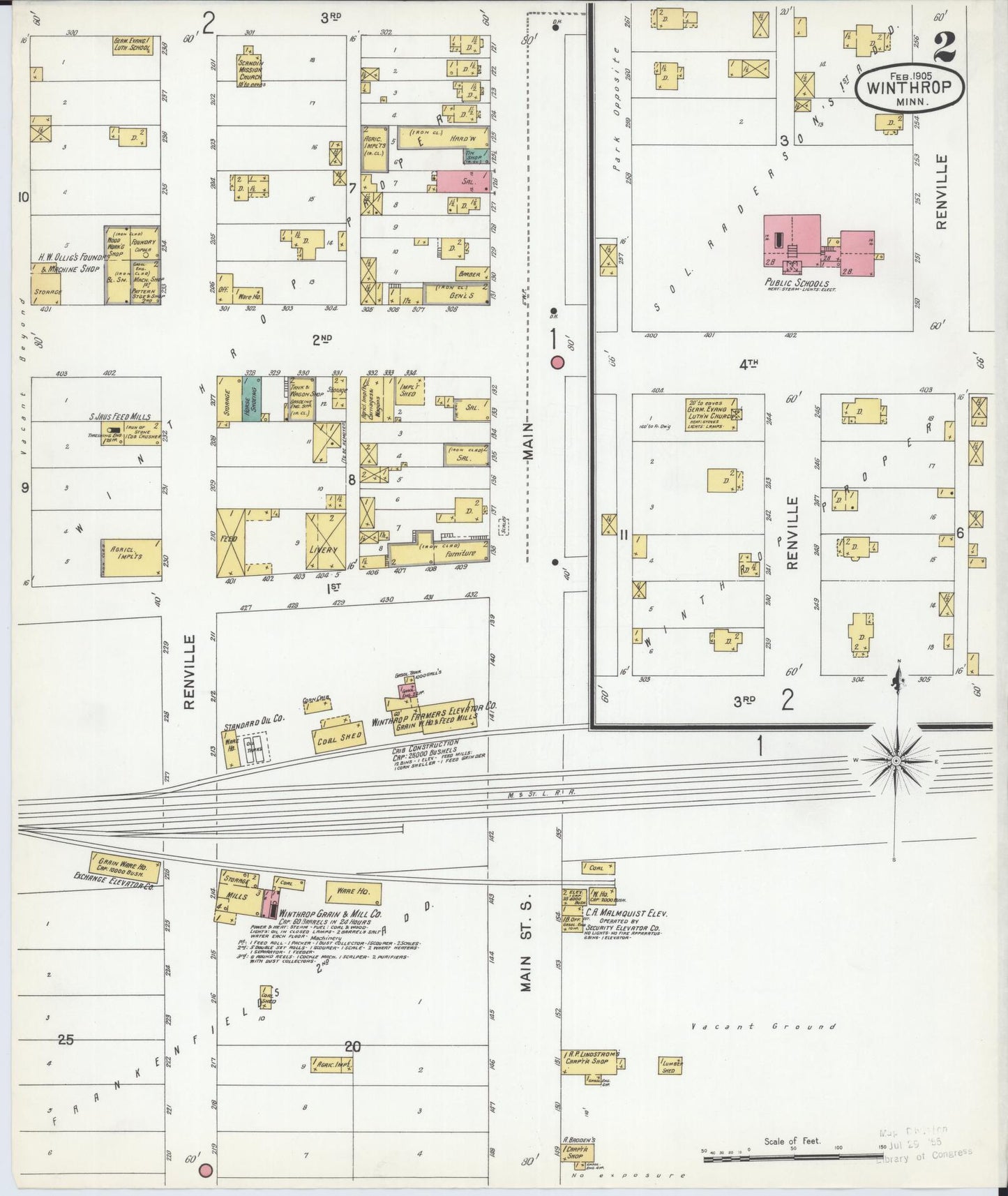 Sanborn Fire Insurance Map from Winthrop, Sibley County, Minnesota (1905), Sheet #0002 - Complete Map Set gallery image, historic Sanborn map, vintage wall art, Minnesota Minnesota