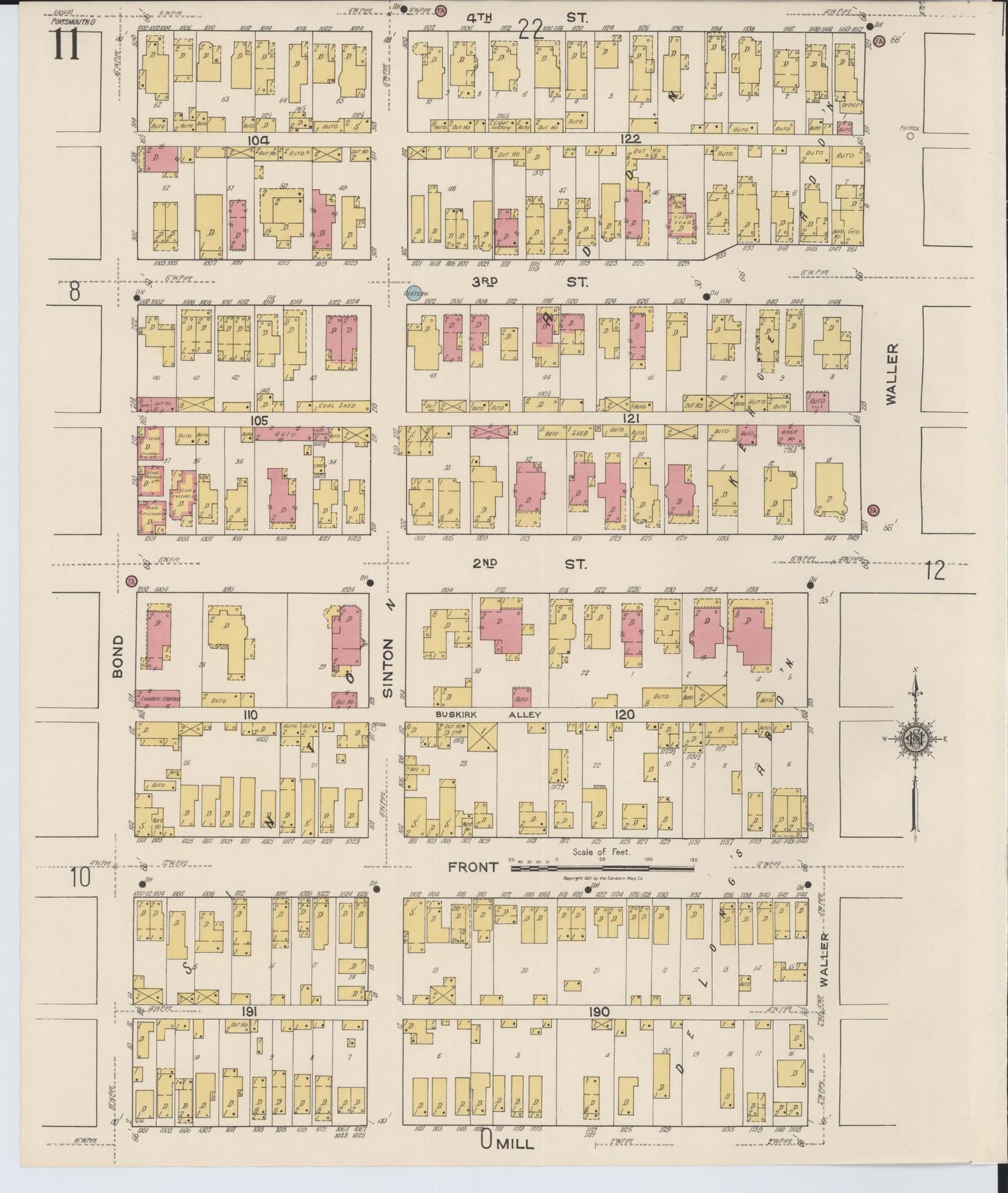 Sanborn Fire Insurance Map from Portsmouth, Scioto County, Ohio (1921), Sheet #0011 - Complete Map Set gallery image, historic Sanborn map, vintage wall art, Ohio Ohio