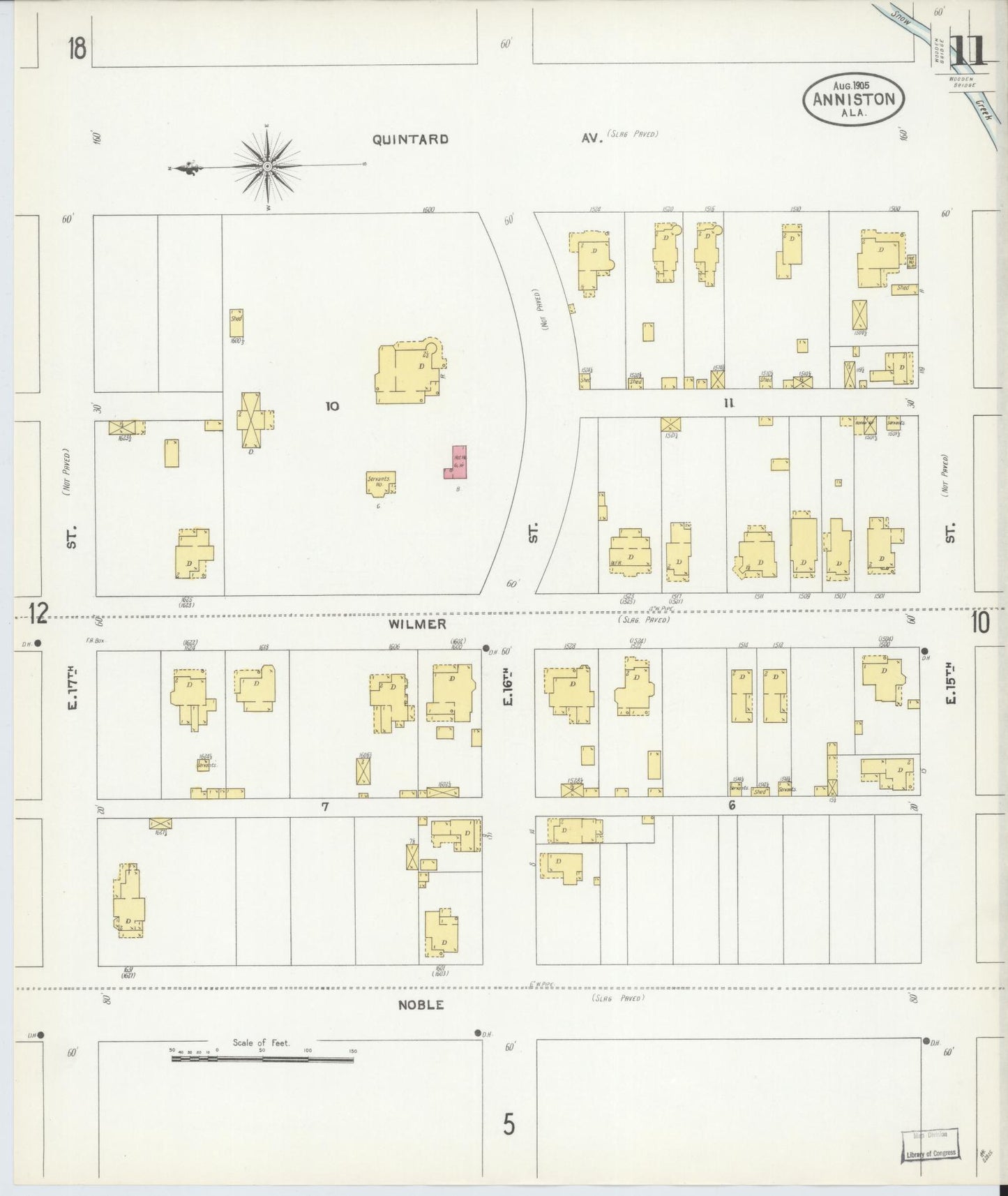 Sanborn Fire Insurance Map from Anniston, Calhoun County, Alabama (1905), Sheet #0011 - Historic Sanborn Fire Insurance Map Print, vintage old map wall art, antique decor, genealogy gift, Alabama Alabama map