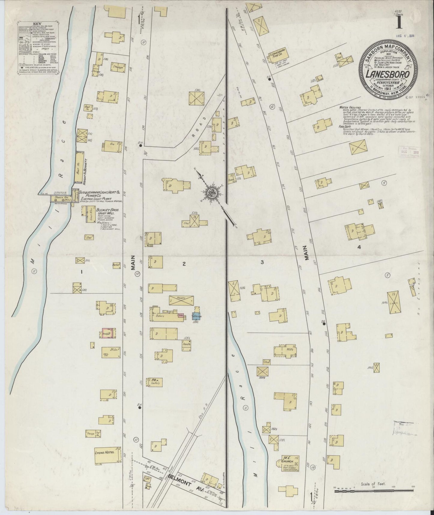 Sanborn Fire Insurance Map from Lanesboro, Susquehanna County, Pennsylvania. (1911) – Historic Sanborn Fire Insurance Map Print