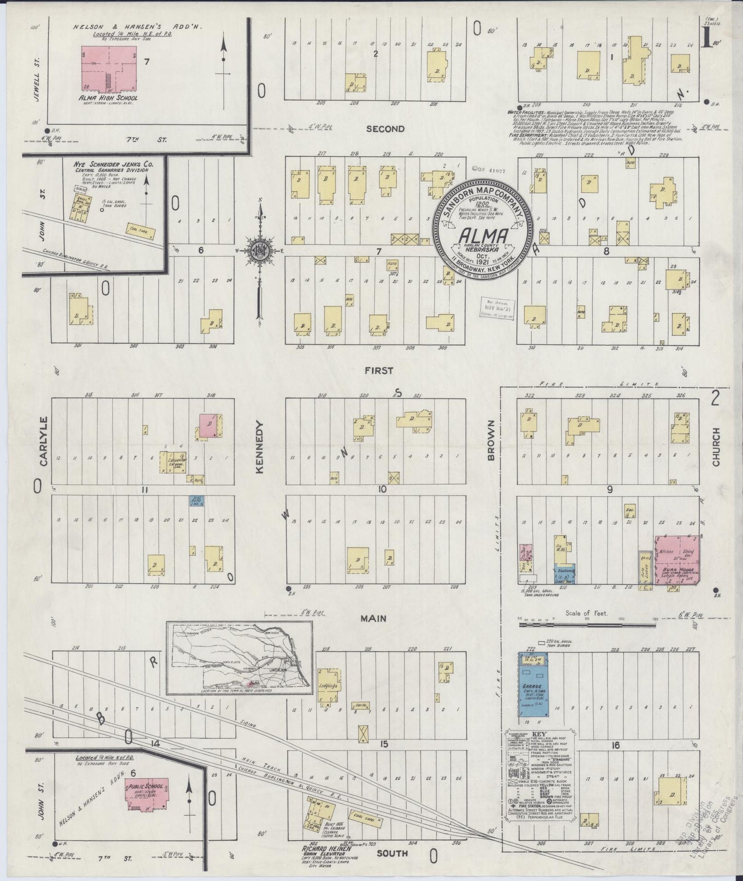 Sanborn Fire Insurance Map from Alma, Harlan County, Nebraska (1921), Sheet #0001 - Historic Sanborn Fire Insurance Map Print, vintage old map wall art, antique decor, genealogy gift, Nebraska Nebraska map