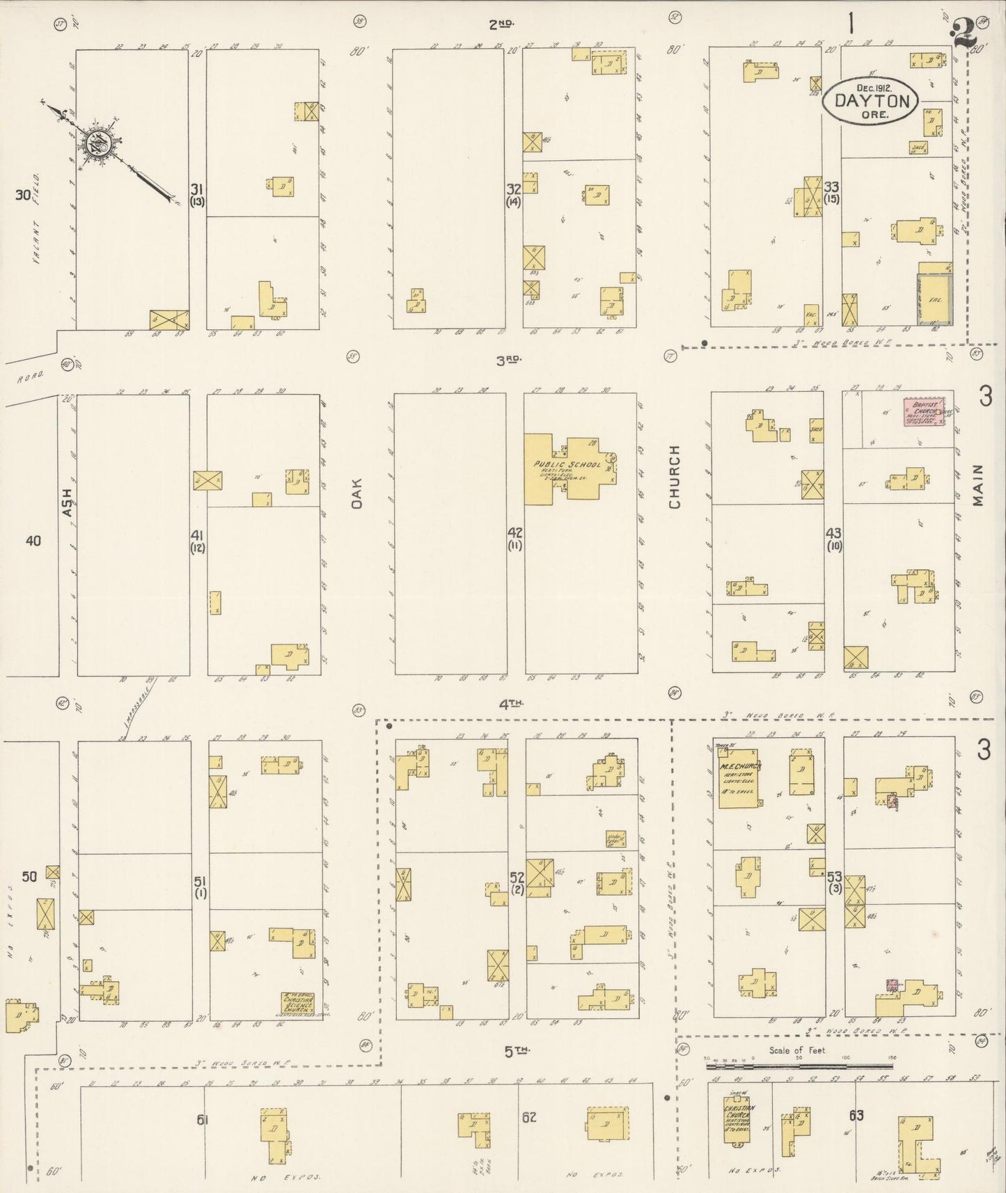 Sanborn Fire Insurance Map from Dayton, Yamhill County, Oregon (1912), Sheet #0002 - Historic Sanborn Fire Insurance Map Print, vintage old map wall art, antique decor, genealogy gift, Oregon Oregon map