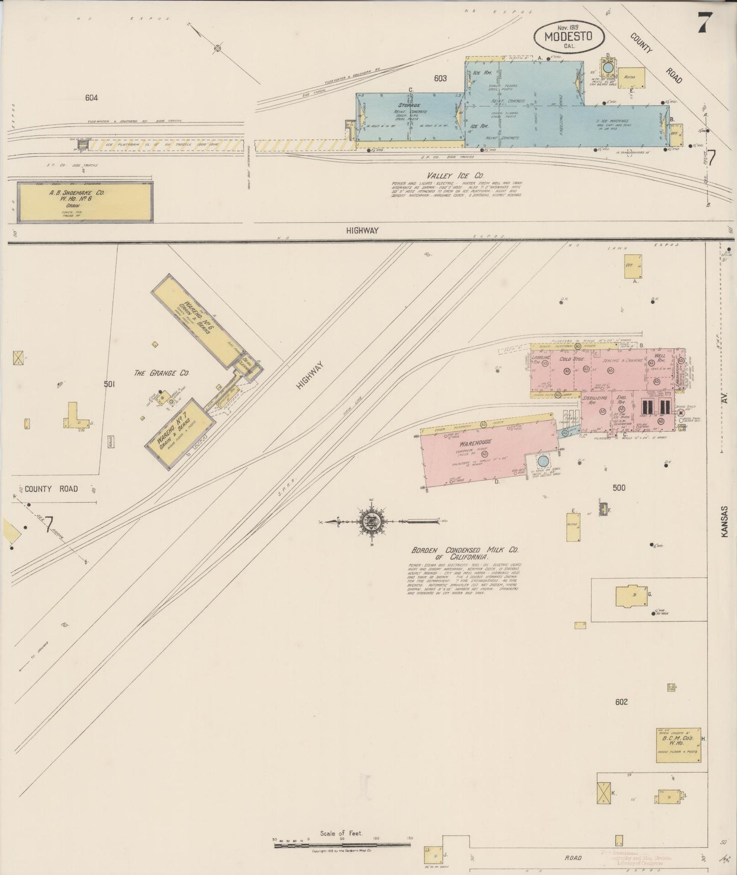 Sanborn Fire Insurance Map from Modesto, Stanislaus County, California (1919), Sheet #0007 - Historic Sanborn Fire Insurance Map Print, vintage old map wall art, antique decor, genealogy gift, California California map