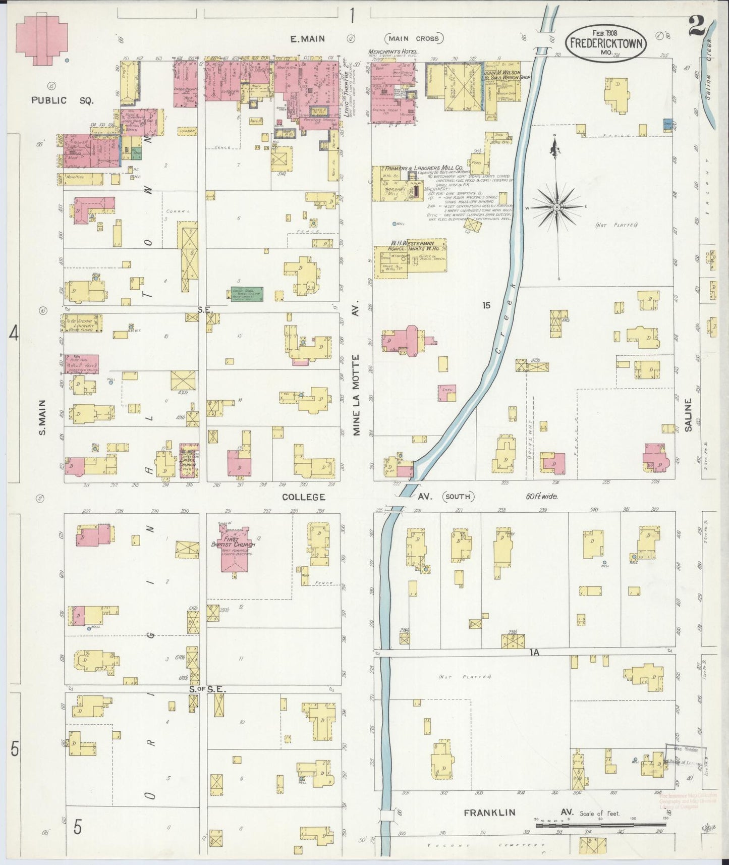 Sanborn Fire Insurance Map from Fredericktown, Madison County, Missouri (1908), Sheet #0002 - Historic Sanborn Fire Insurance Map Print, vintage old map wall art, antique decor, genealogy gift, Missouri Missouri map