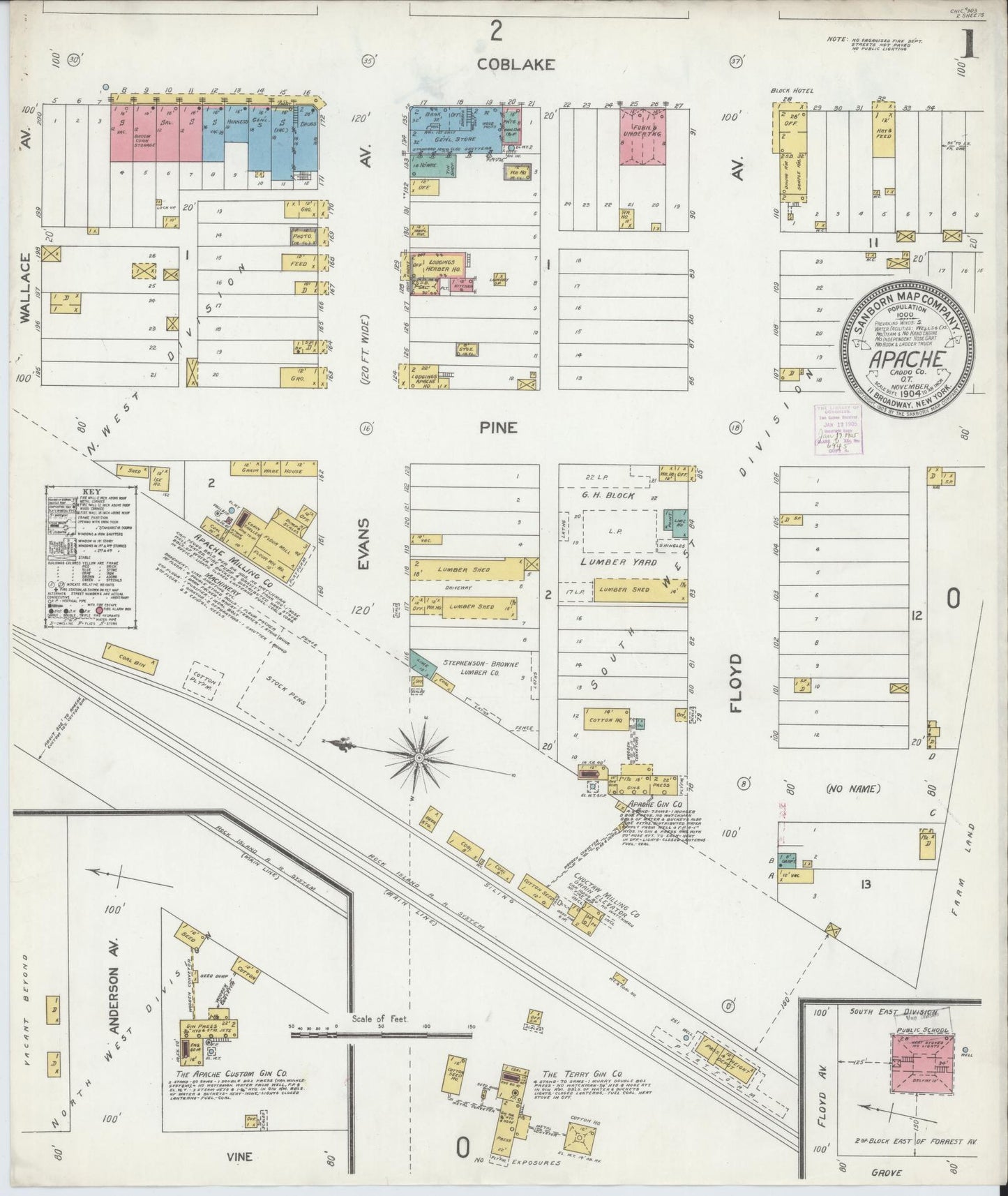 Sanborn Fire Insurance Map from Apache, Caddo County, Oklahoma (1904), Sheet #0001 - Historic Sanborn Fire Insurance Map Print, vintage old map wall art, antique decor, genealogy gift, Oklahoma Oklahoma map