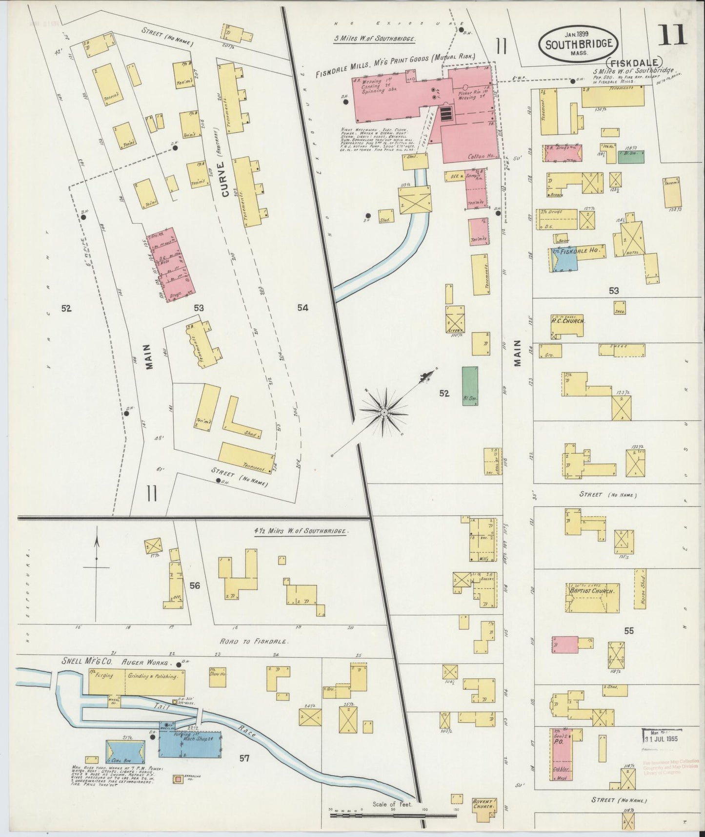 Sanborn Fire Insurance Map from Southbridge, Worcester County, Massachusetts (1899), Sheet #0011 - Historic Sanborn Fire Insurance Map Print, vintage old map wall art, antique decor, genealogy gift, Massachusetts Massachusetts map