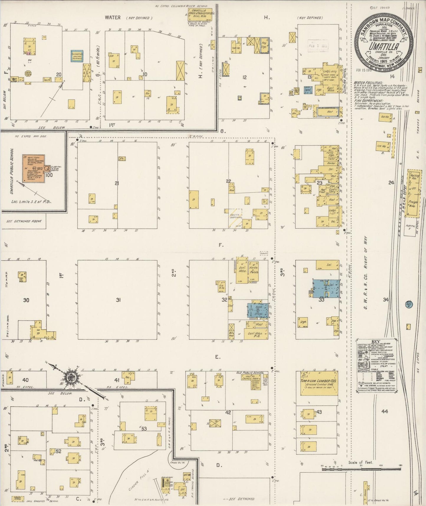 Sanborn Fire Insurance Map from Umatilla, Umatilla County, Oregon (1915), Sheet #0001 - Historic Sanborn Fire Insurance Map Print, vintage old map wall art, antique decor, genealogy gift, Oregon Oregon map