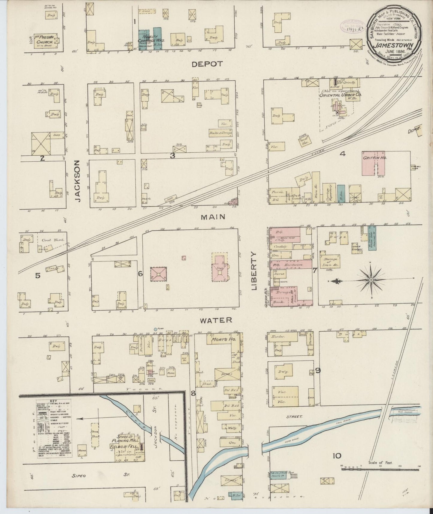 Sanborn Fire Insurance Map from Jamestown, Mercer County, Pennsylvania. (1886) – Historic Sanborn Fire Insurance Map Print