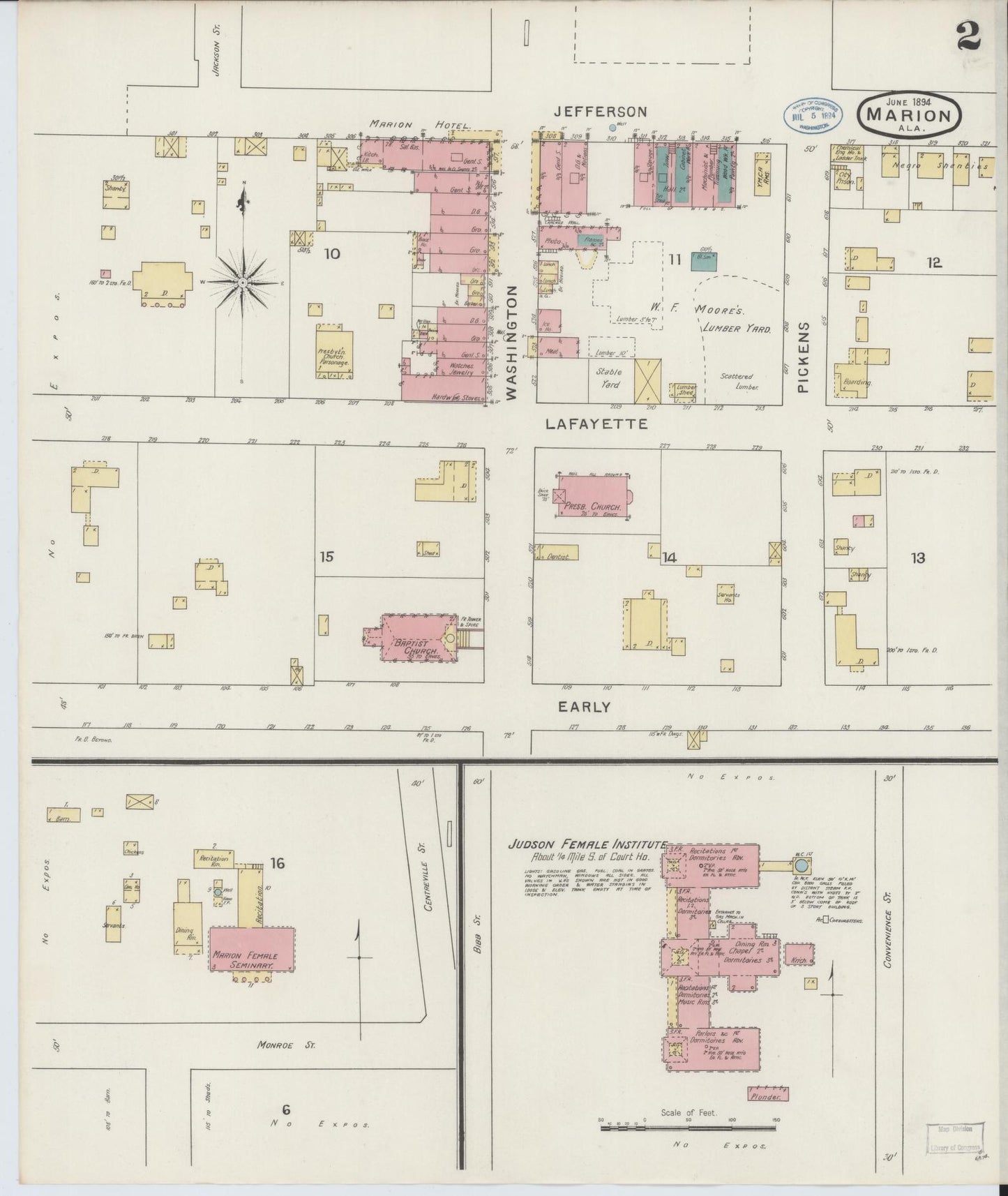 Sanborn Fire Insurance Map from Marion, Perry County, Alabama (1894), Sheet #0002 - Historic Sanborn Fire Insurance Map Print, vintage old map wall art, antique decor, genealogy gift, Alabama Alabama map