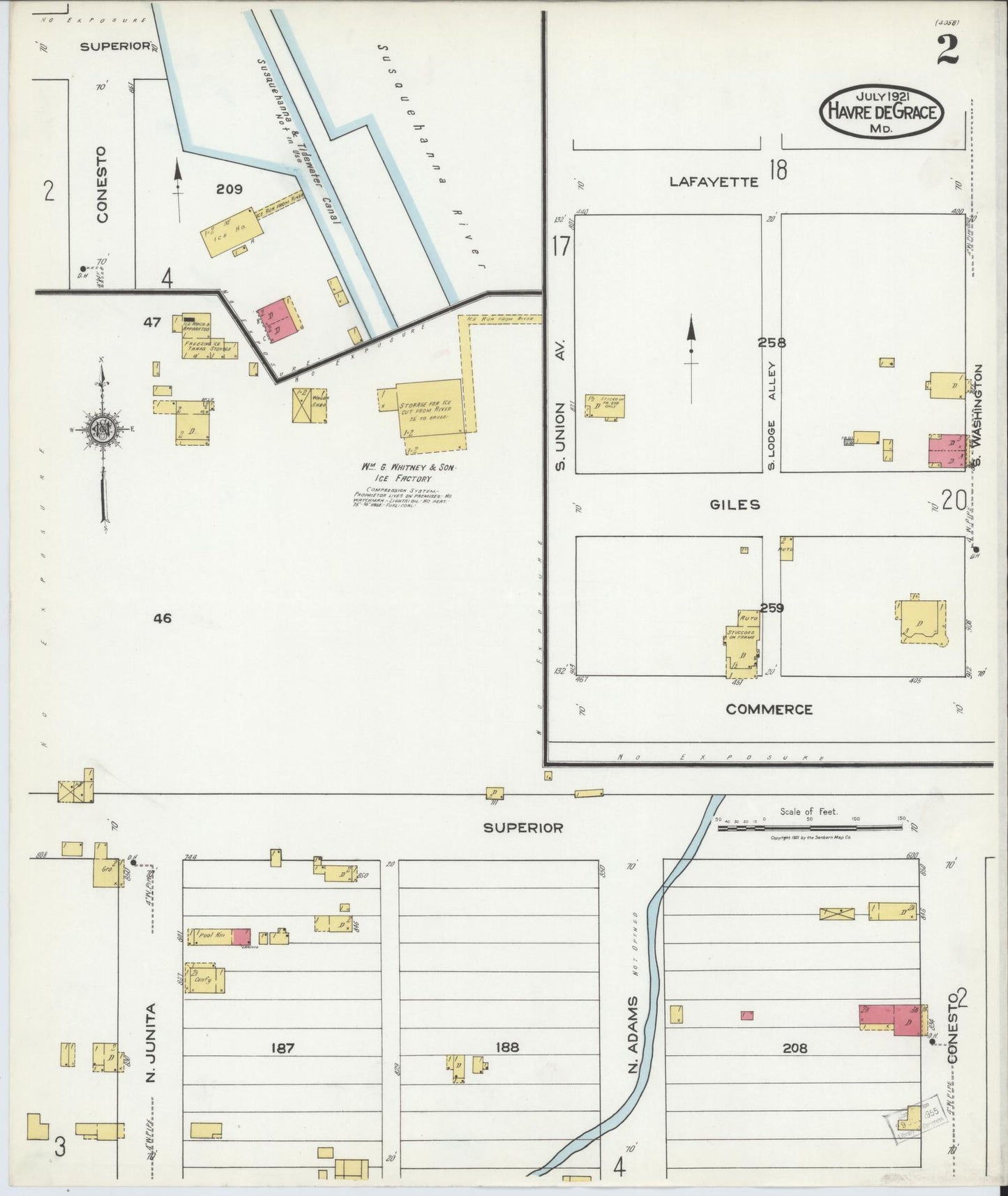 Sanborn Fire Insurance Map from Havre De Grace, Harford County, Maryland (1921), Sheet #0002 - Historic Sanborn Fire Insurance Map Print, vintage old map wall art