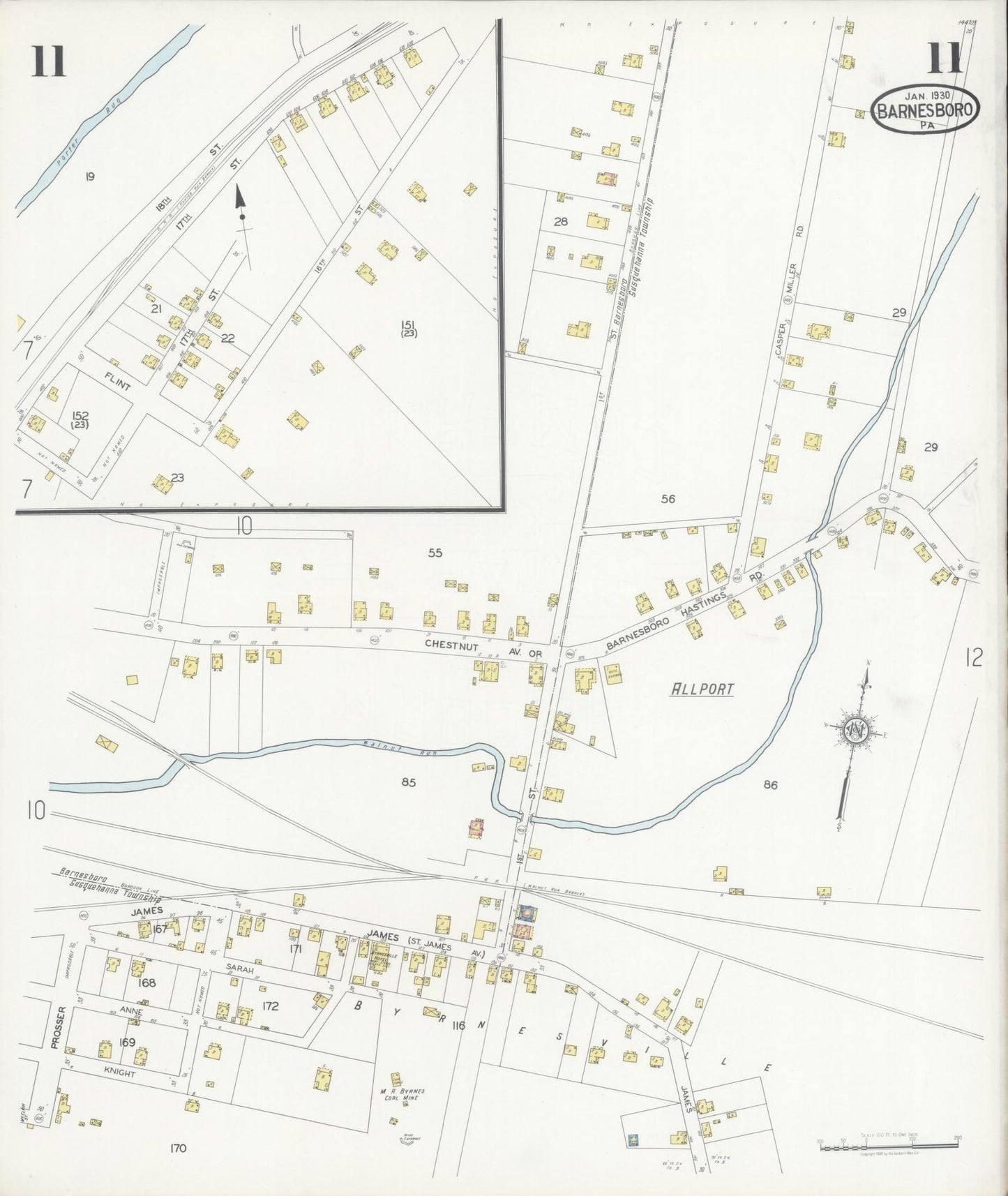 Sanborn Fire Insurance Map from Barnesboro, Cambria County, Pennsylvania (1930), Sheet #0011 - Historic Sanborn Fire Insurance Map Print, vintage old map wall art, antique decor, genealogy gift, Pennsylvania Pennsylvania map