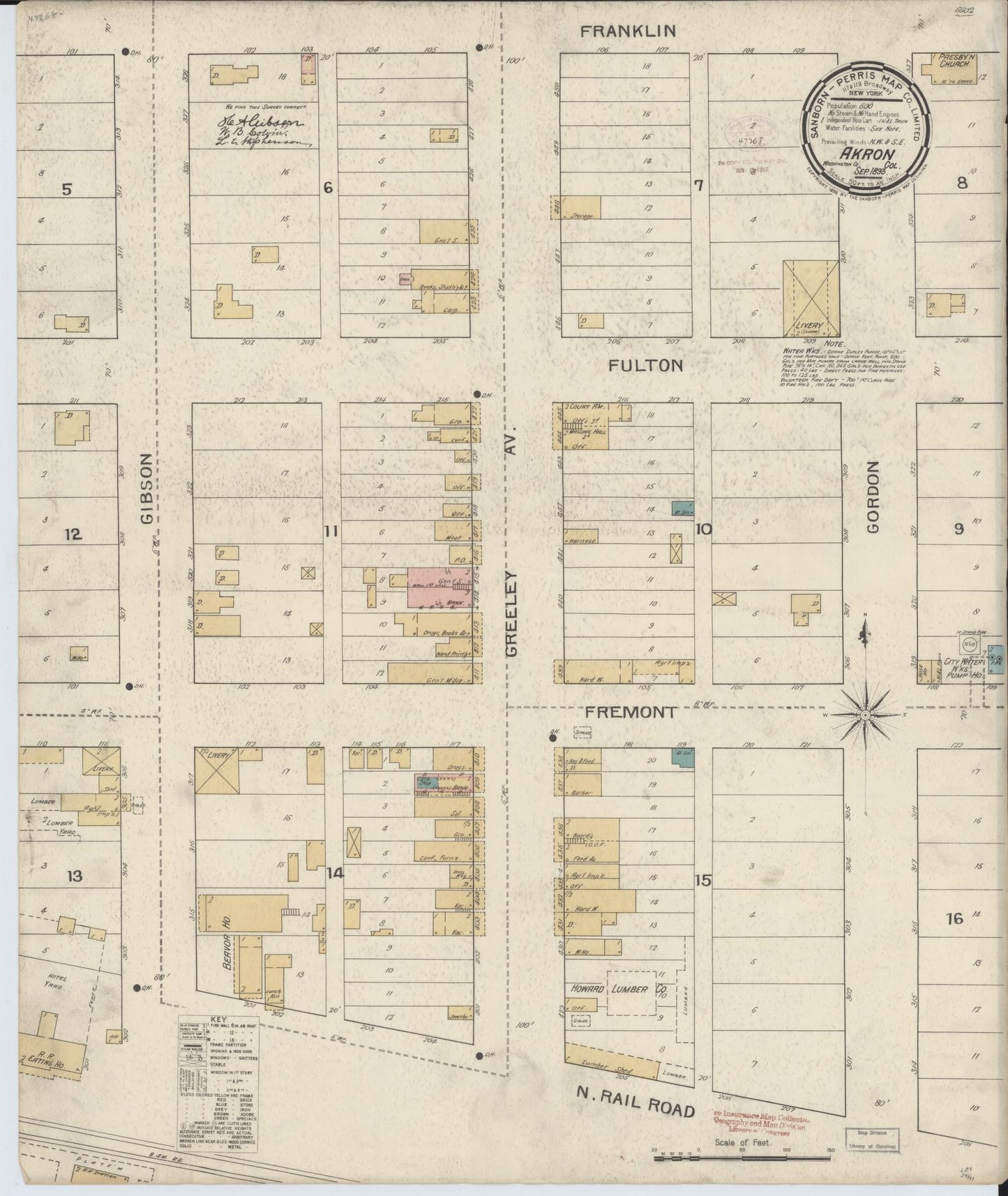 Sanborn Fire Insurance Map from Akron, Washington County, Colorado (1893), Sheet #0001 - Historic Sanborn Fire Insurance Map Print, vintage old map wall art, antique decor, genealogy gift, Colorado Colorado map