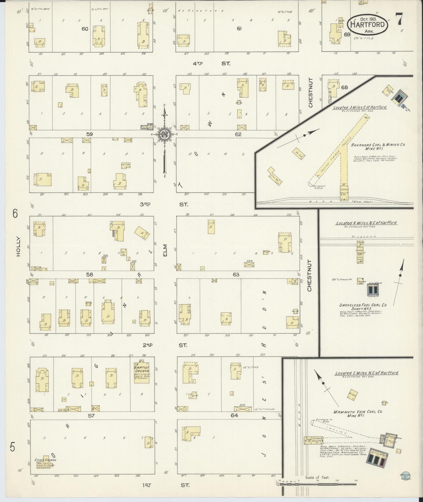 Sanborn Fire Insurance Map from Hartford, Sebastian County, Arkansas (1913), Sheet #0007 - Historic Sanborn Fire Insurance Map Print, vintage old map wall art, antique decor, genealogy gift, Arkansas Arkansas map
