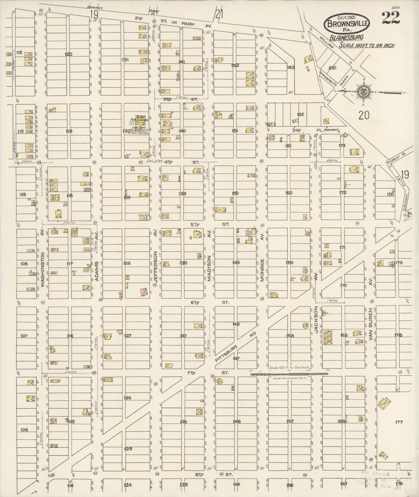Sanborn Fire Insurance Map from Brownsville, Fayette County, Pennsylvania (1921), Sheet #0022 - Historic Sanborn Fire Insurance Map Print, vintage old map wall art, antique decor, genealogy gift, Pennsylvania Pennsylvania map