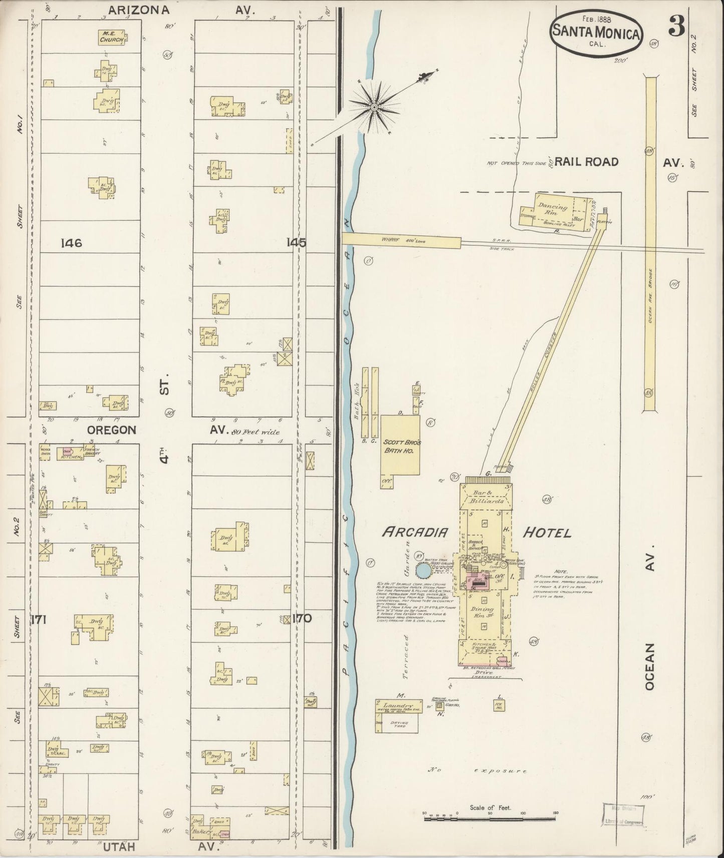 Sanborn Fire Insurance Map from Santa Monica, Los Angeles County, California (1888), Sheet #0003 - Complete Map Set gallery image, historic Sanborn map, vintage wall art, California California