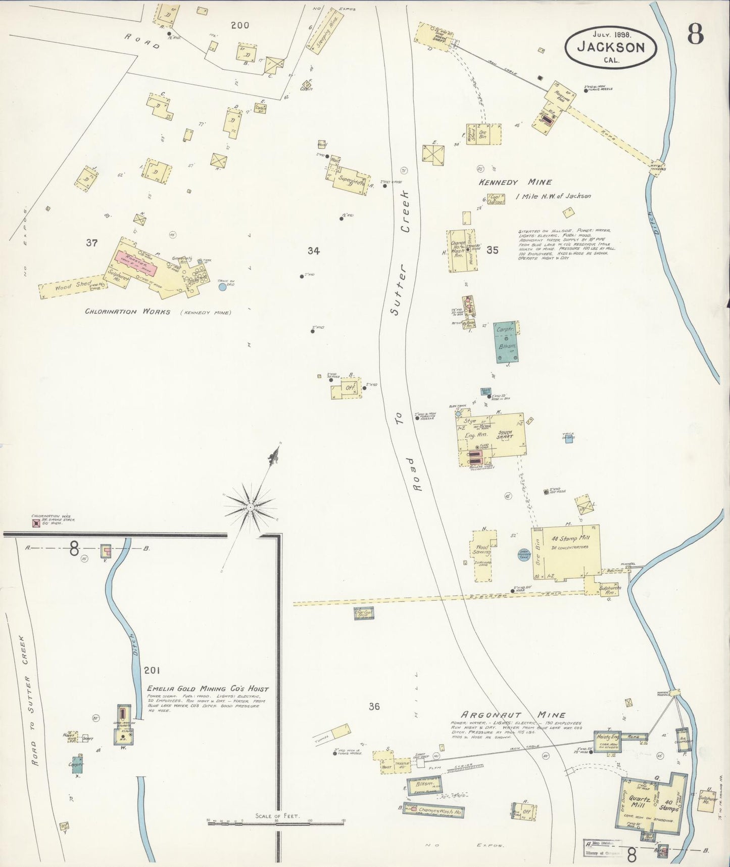 Sanborn Fire Insurance Map from Jackson, Amador County, California (1898), Sheet #0008 - Historic Sanborn Fire Insurance Map Print, vintage old map wall art, antique decor, genealogy gift, California California map