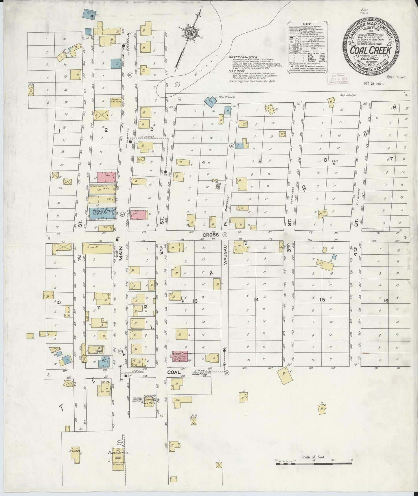 Sanborn Fire Insurance Map from Coal Creek, Fremont County, Colorado (1912), Sheet #0001 - Historic Sanborn Fire Insurance Map Print, vintage old map wall art, antique decor, genealogy gift, Colorado Colorado map